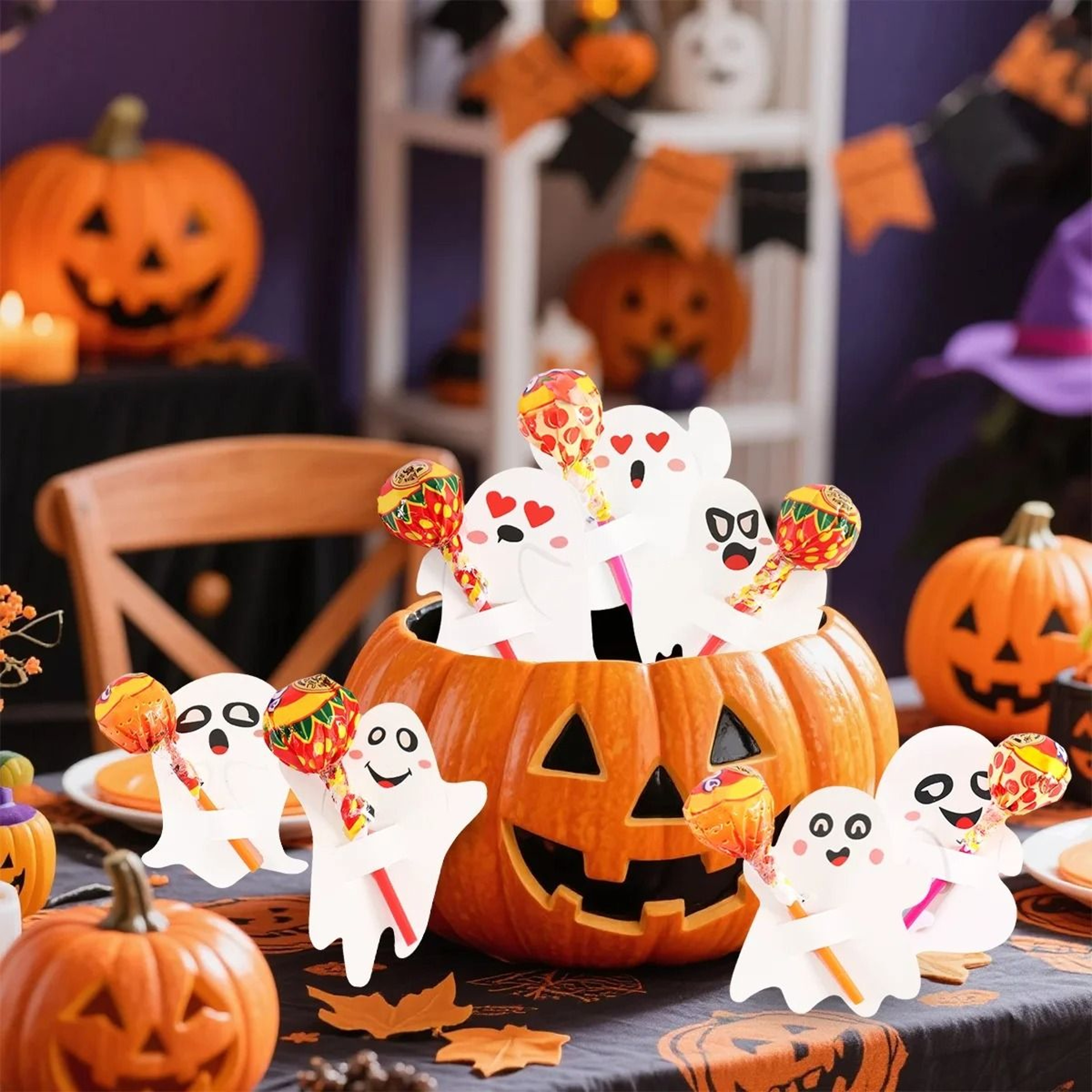 48 Pcs Ghost Lollipop Holder Happy Halloween Lollipop Decoration Paper Cards Trick Or Treat Candy P 3