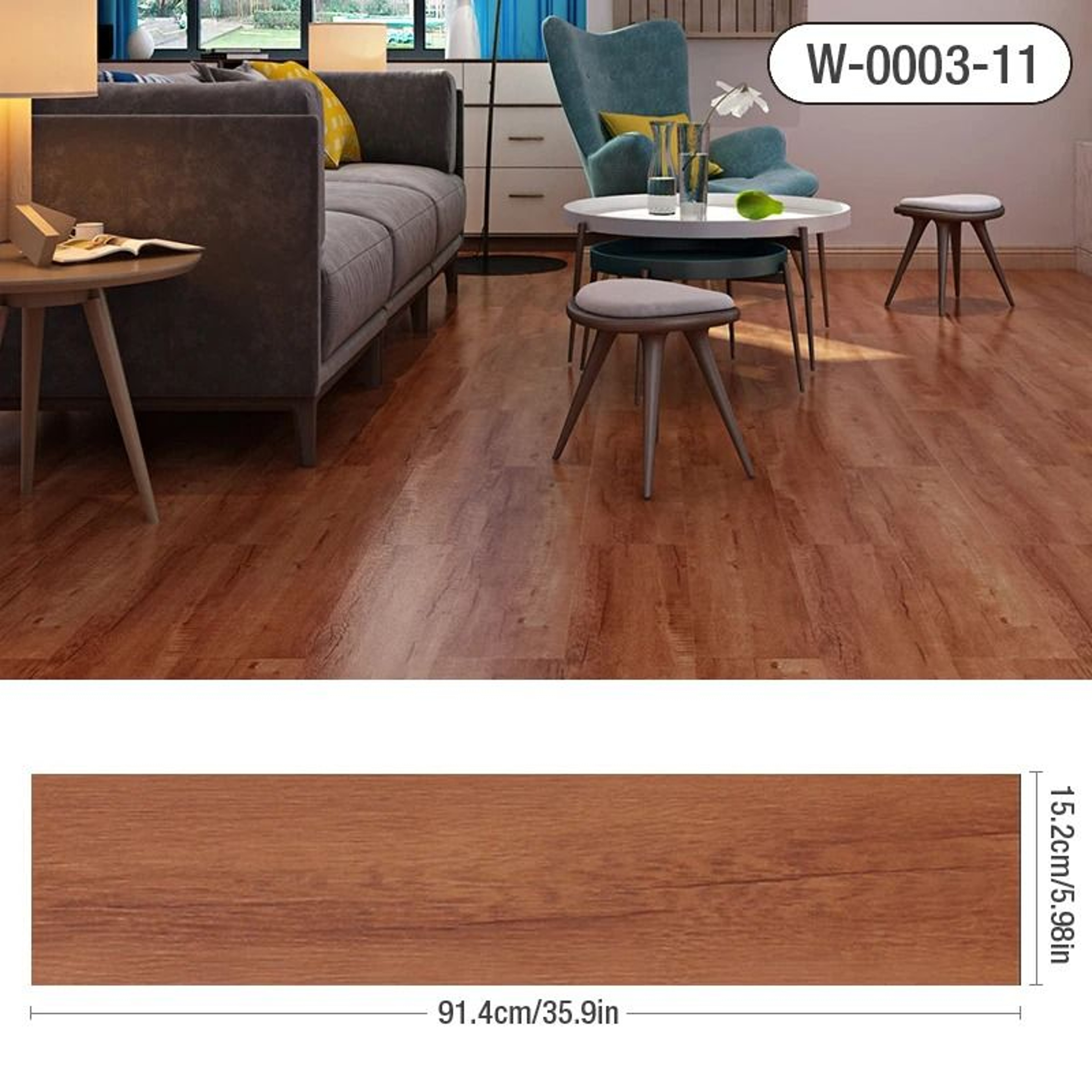 359 X 598 Inch 3D Self Adhesive Wood Grain Floor Wall Sticker Waterproof Wear Resistant Vinyl Plank 6