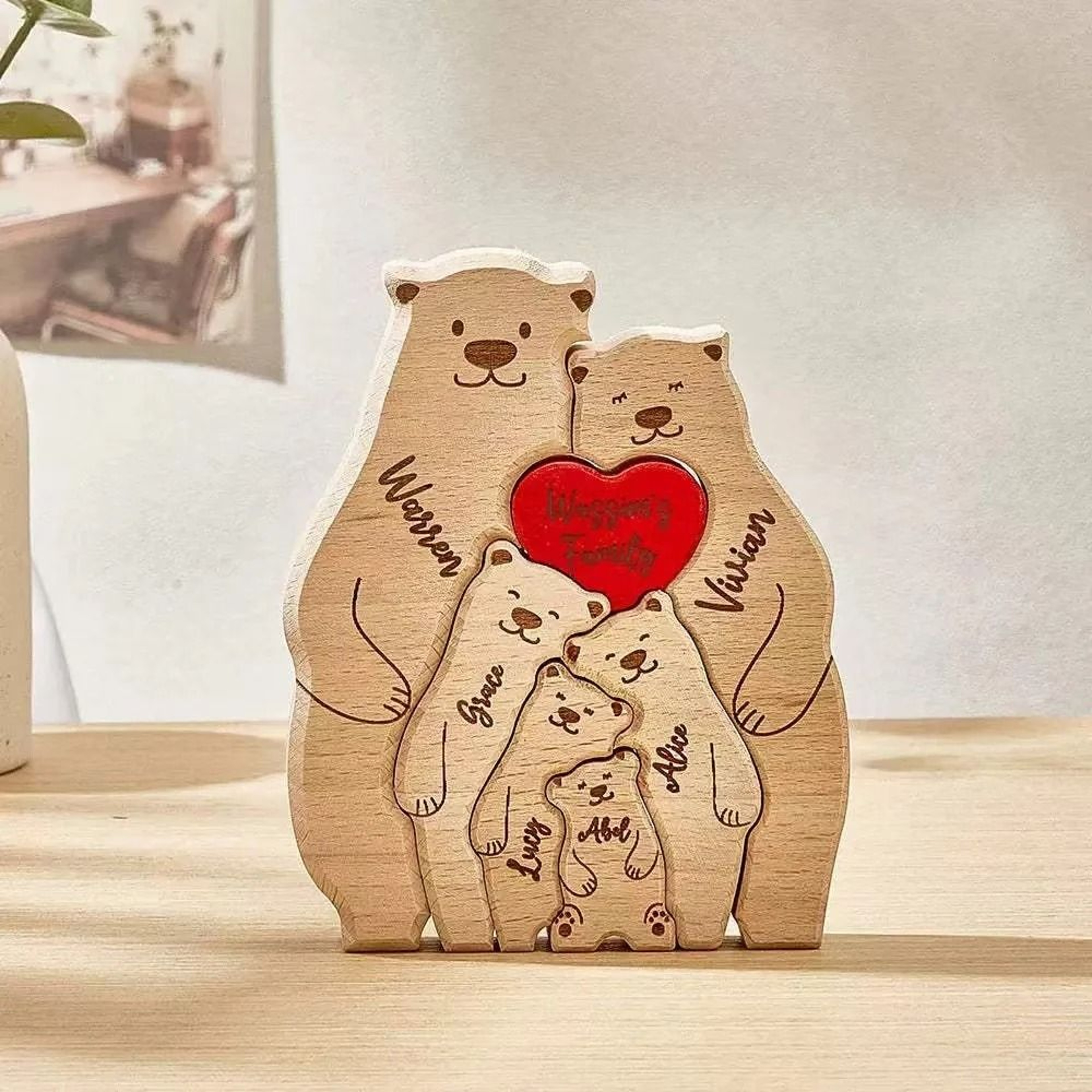 Personalized Family Bear Puzzle Decor Custom Names Fits 2 To 6 Names Rustic Wooden Bears Seasonal D 1