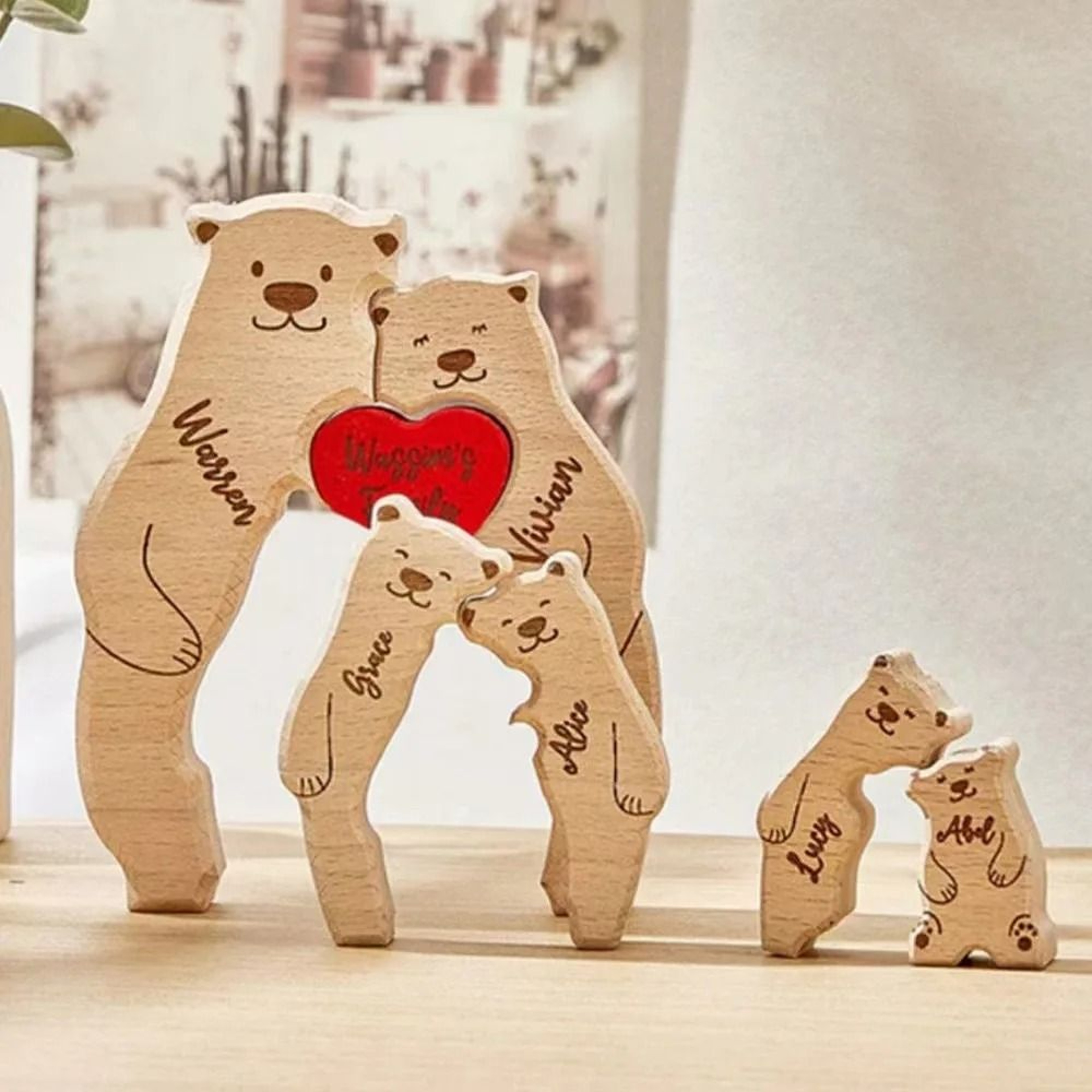 Personalized Family Bear Puzzle Decor Custom Names Fits 2 To 6 Names Rustic Wooden Bears Seasonal D 5