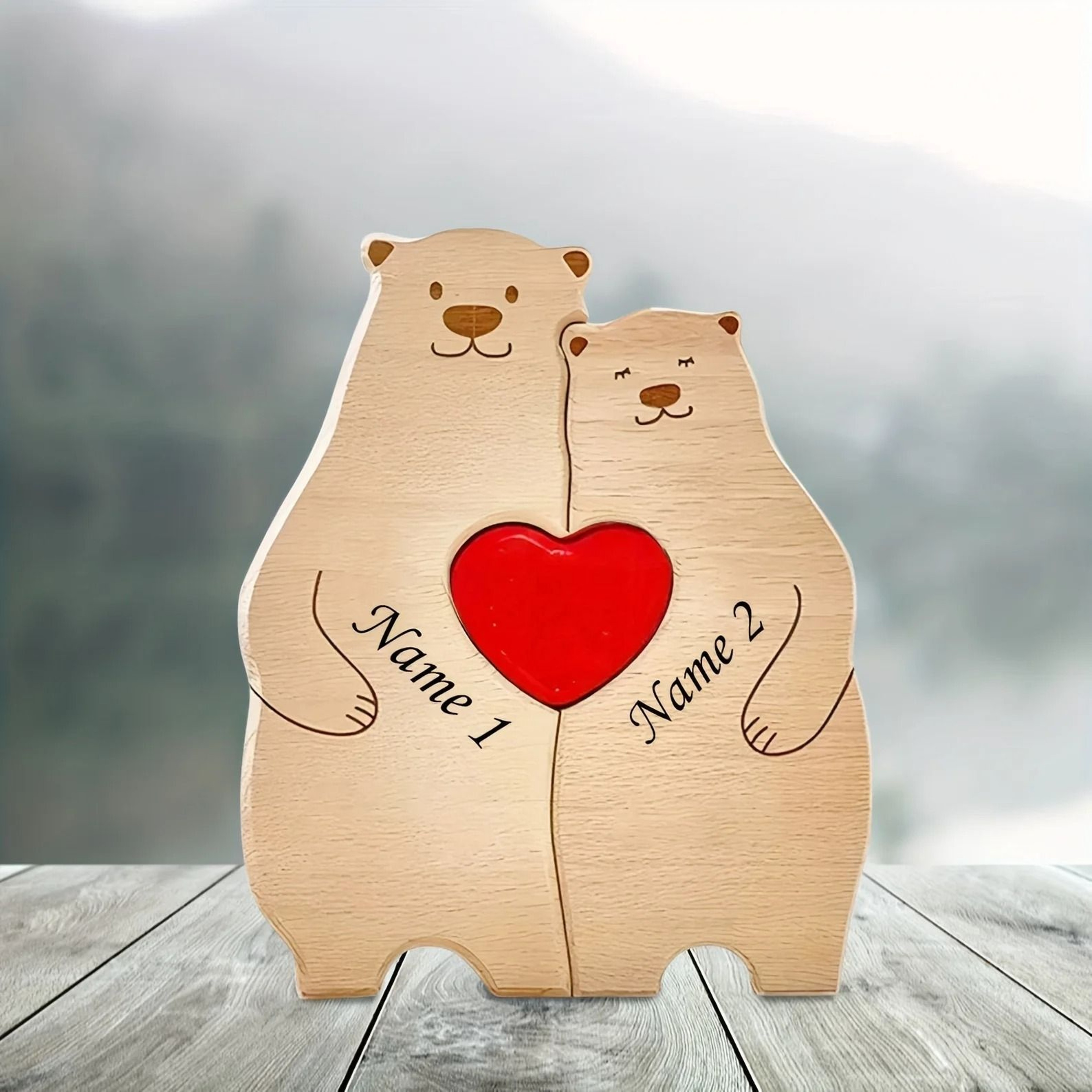 Personalized Family Bear Puzzle Decor Custom Names Fits 2 To 6 Names Rustic Wooden Bears Seasonal D 7