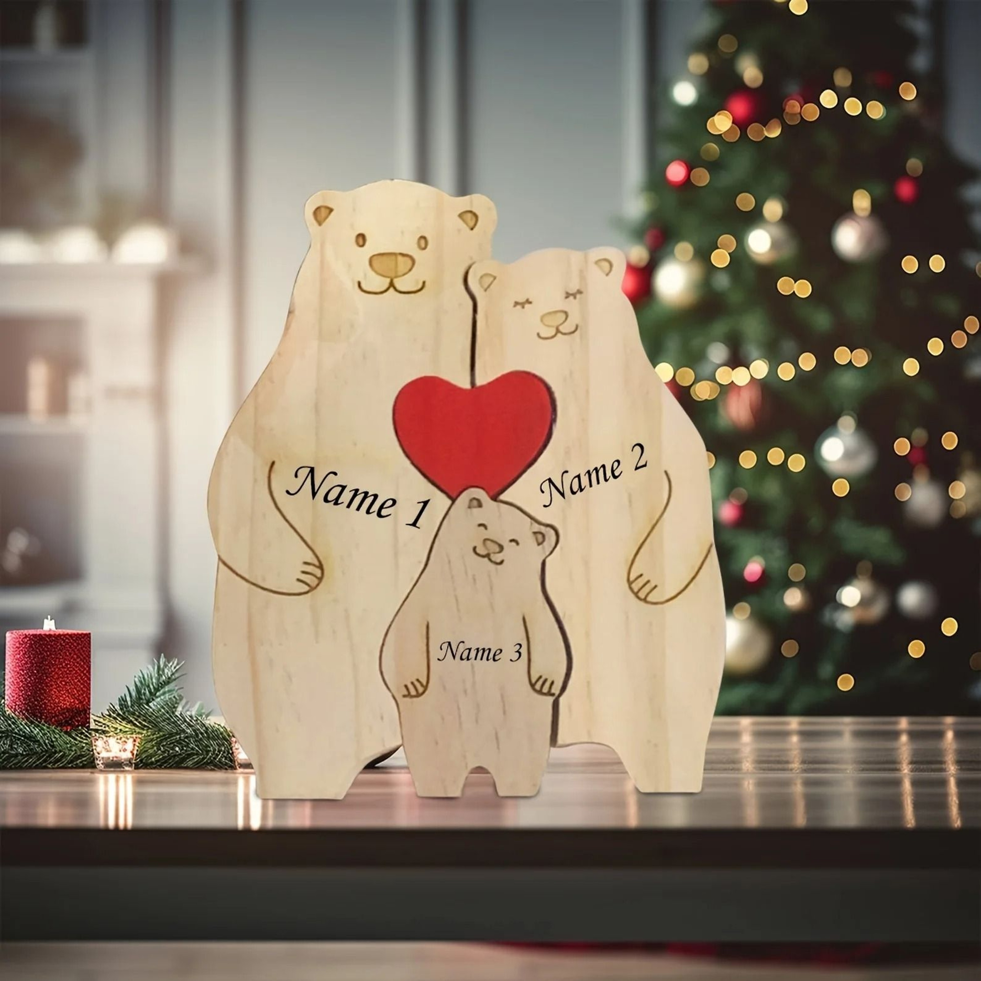 Personalized Family Bear Puzzle Decor Custom Names Fits 2 To 6 Names Rustic Wooden Bears Seasonal D 6