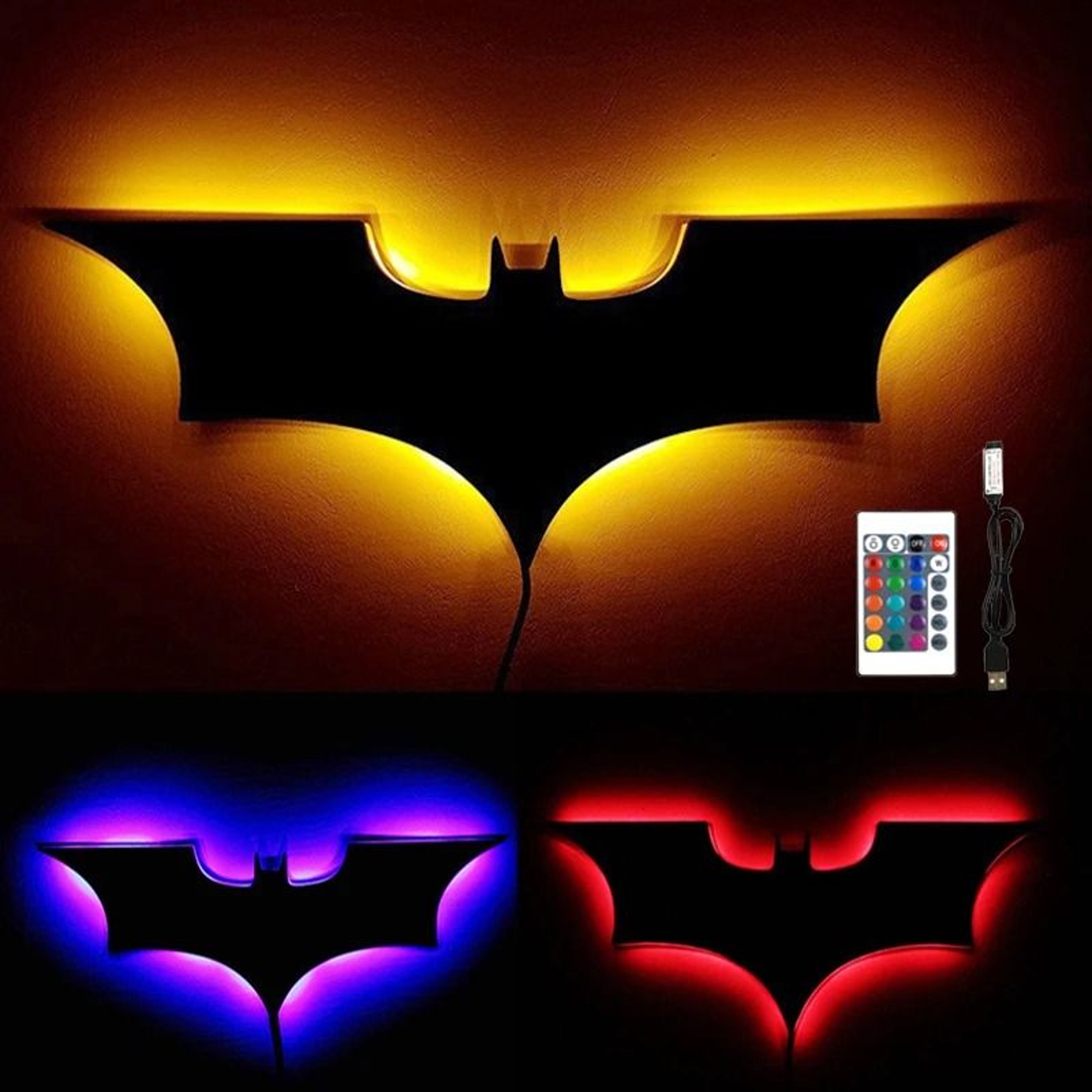 Creative 3D Bat RGB LED Mirror Wall Light With Remote Control For Bedroom And Living Room 0