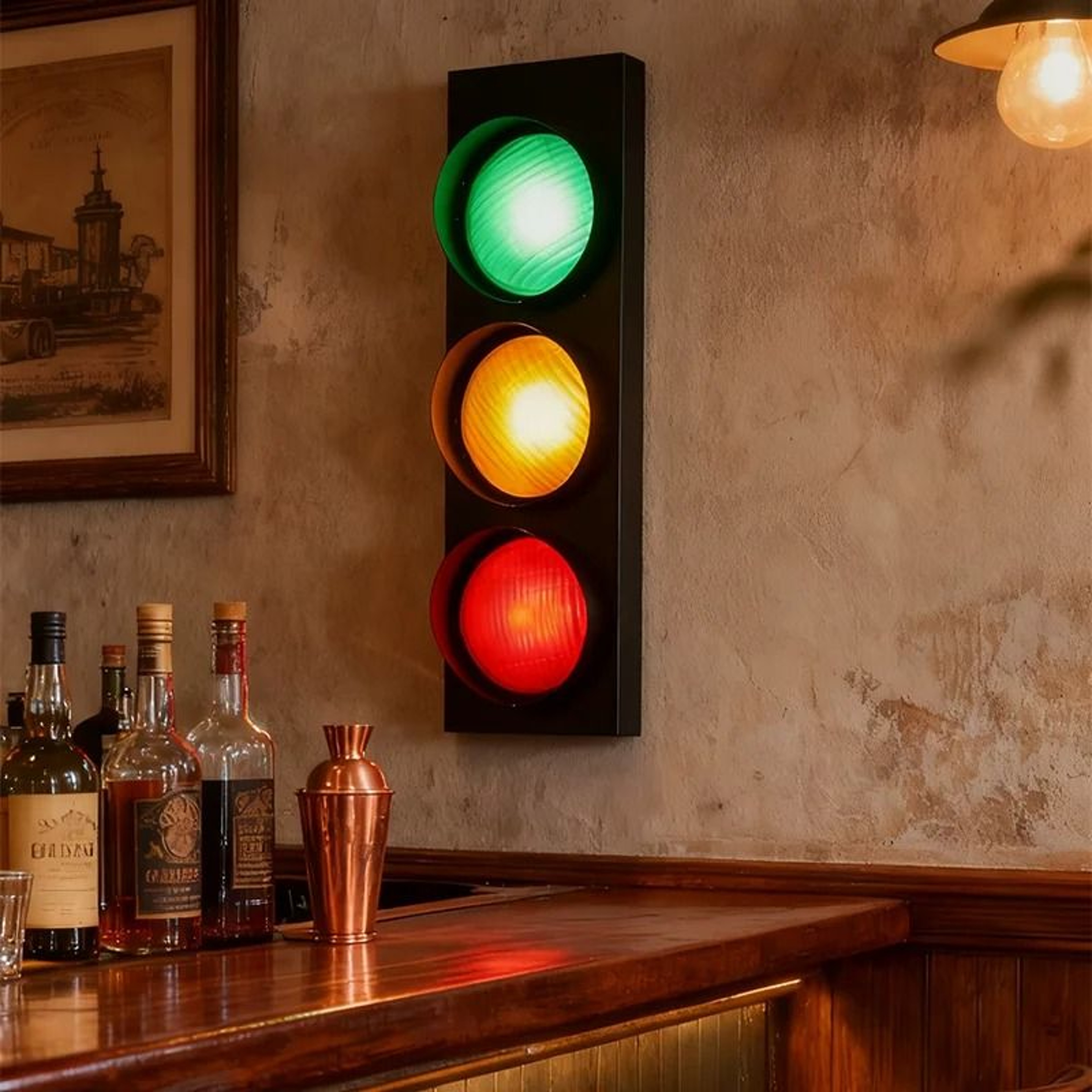 Vintage LED Traffic Light Wall Lamp With Remote Control And 3Color Adjustable Signal Lights 1