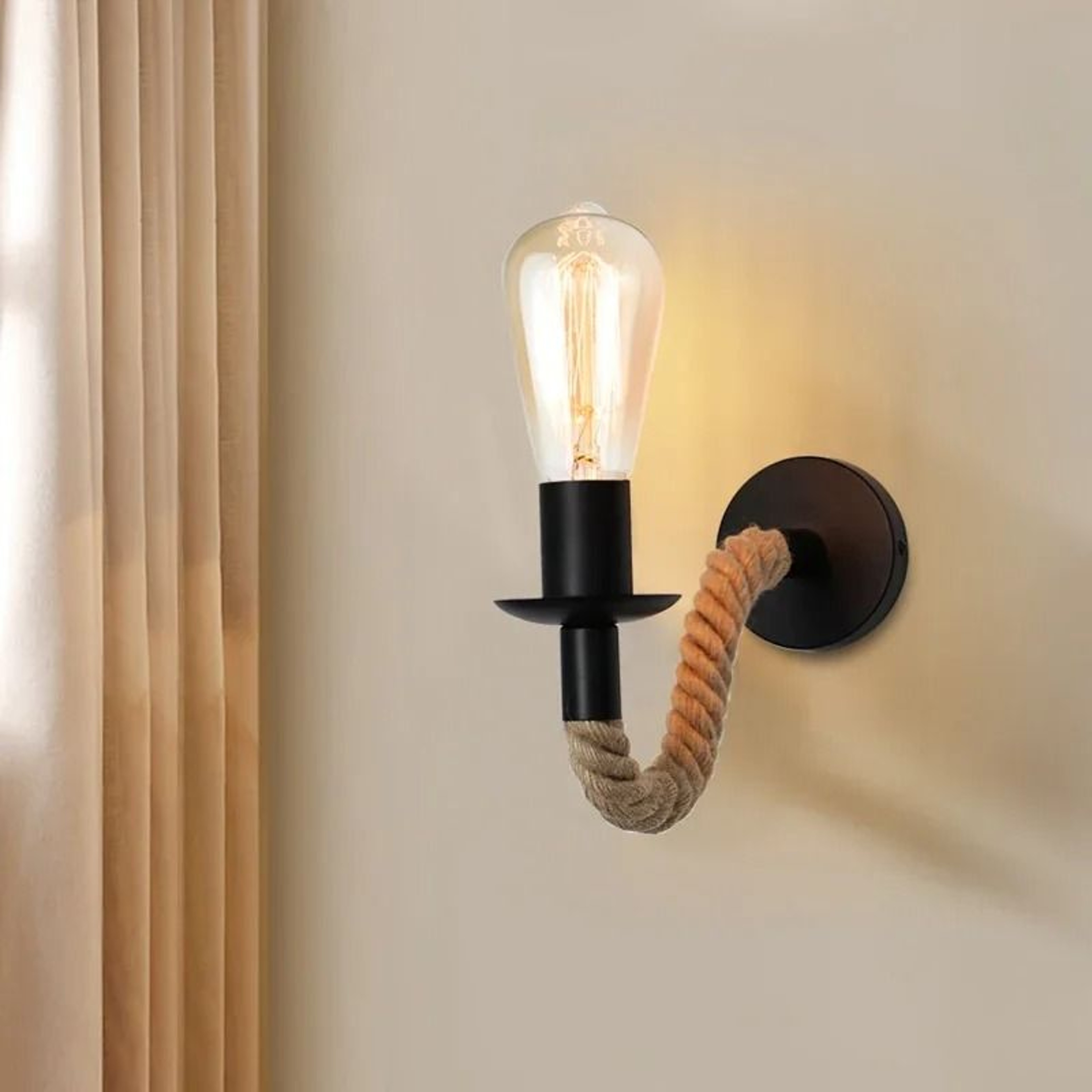 Vintage Industrial Hemp Rope Wall Light Sconce With E27 Base For Bedroom Dining Room And Indoor Dec 4