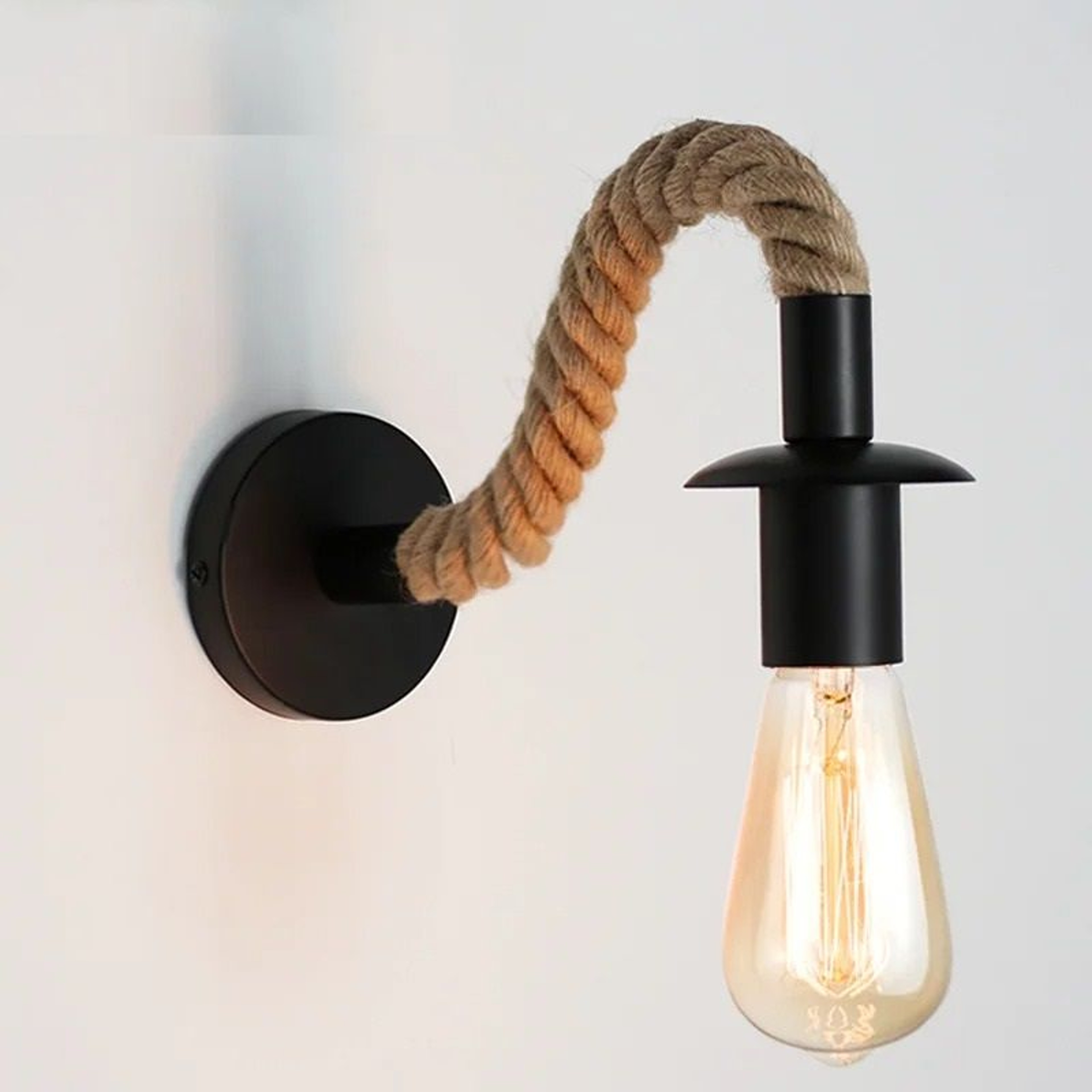 Vintage Industrial Hemp Rope Wall Light Sconce With E27 Base For Bedroom Dining Room And Indoor Dec 0