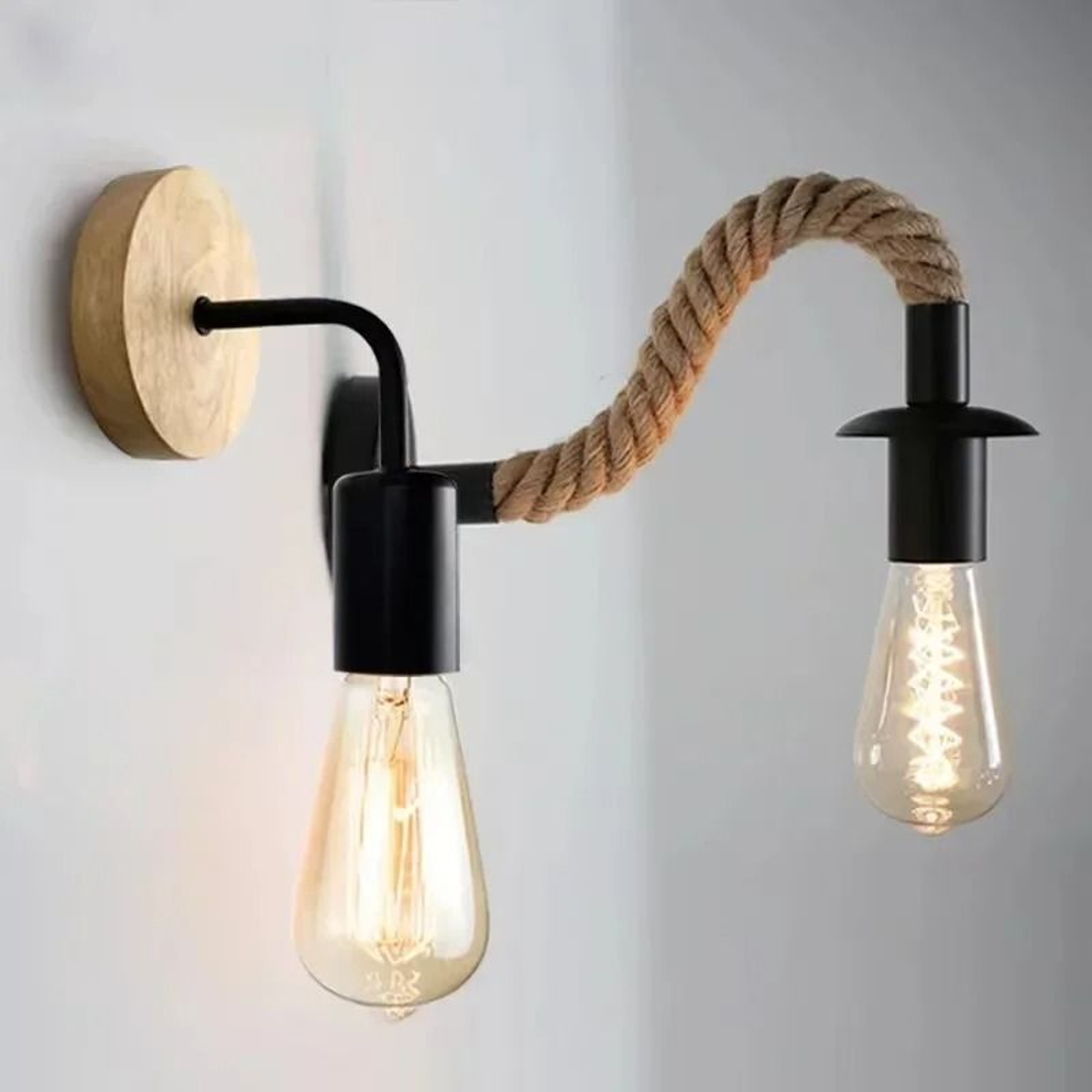 Vintage Industrial Hemp Rope Wall Light Sconce With E27 Base For Bedroom Dining Room And Indoor Dec 5