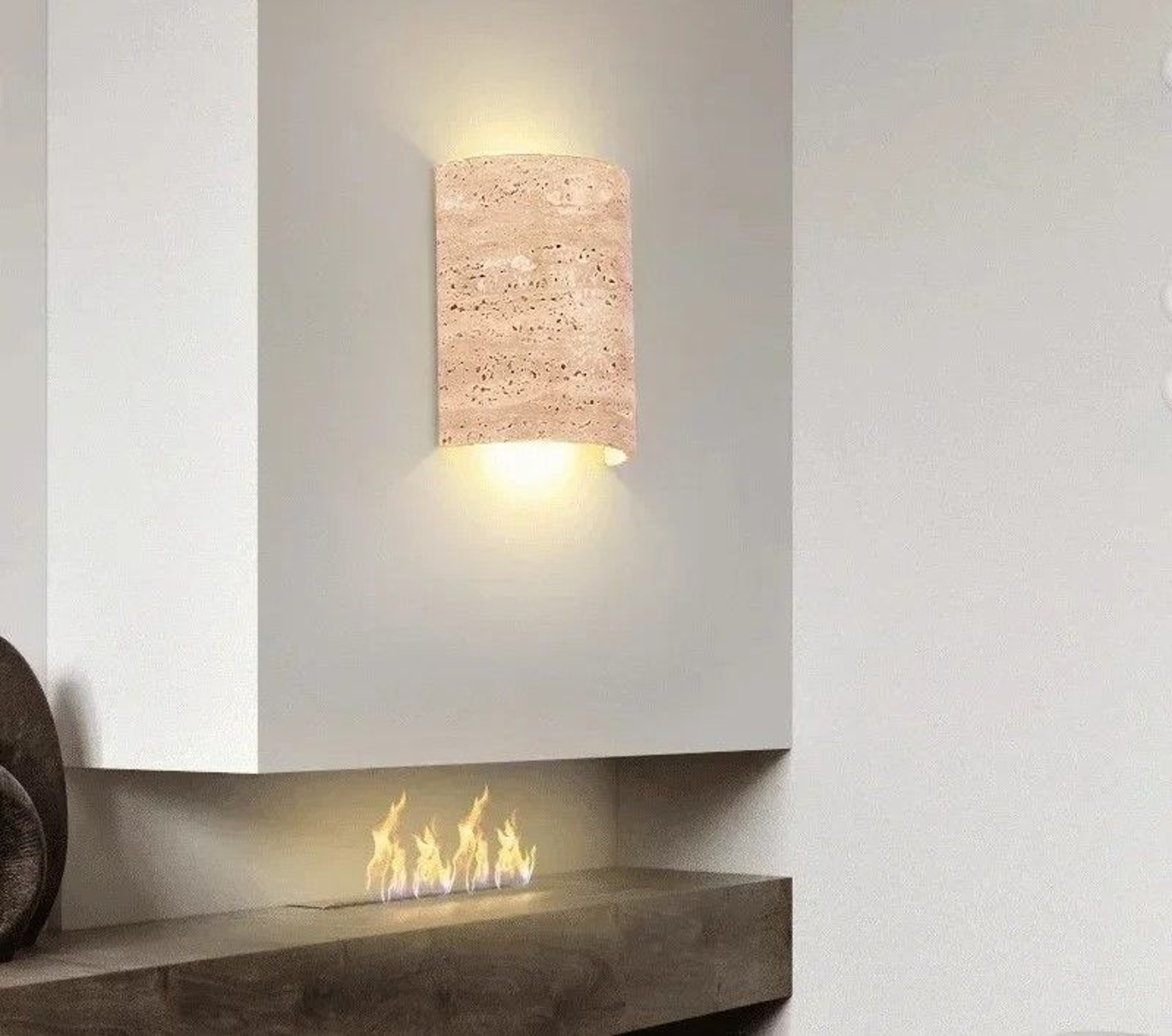 Outdoor And Indoor Wabi Sabi Yellow Travertine Natural Stone Wall Sconce For Bedroom Courtyard And  1
