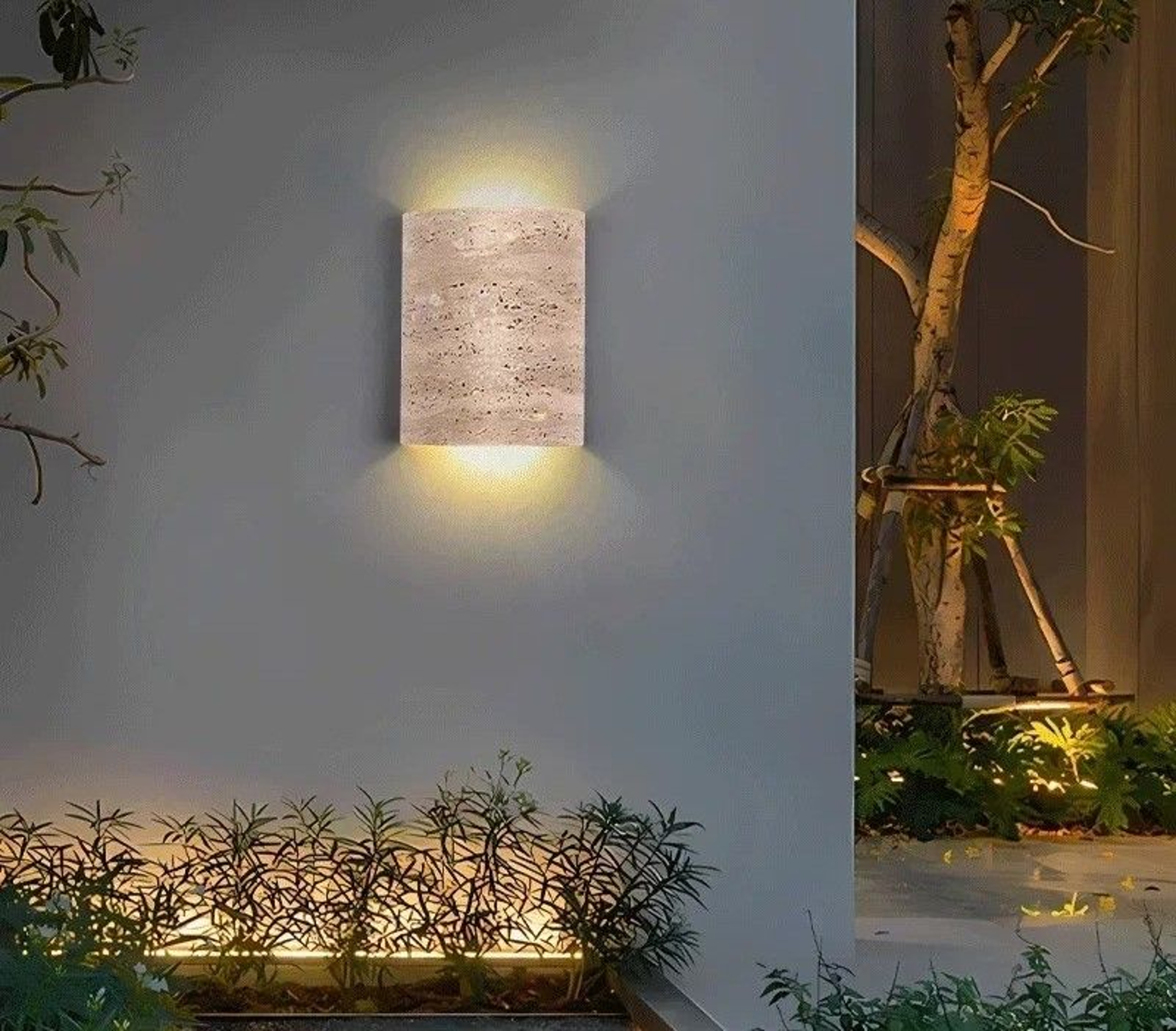 Outdoor And Indoor Wabi Sabi Yellow Travertine Natural Stone Wall Sconce For Bedroom Courtyard And  3