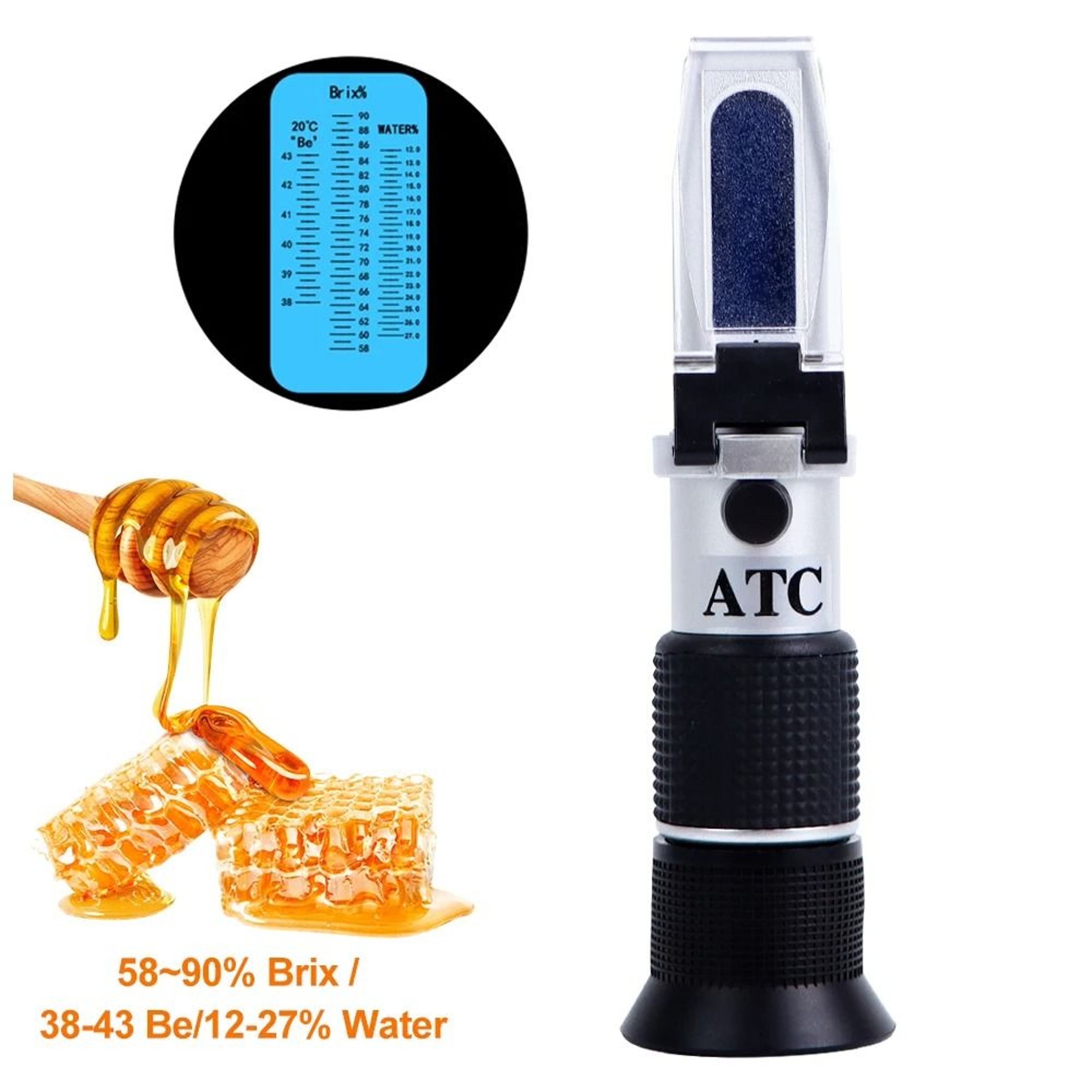 3 In 1 Portable Honey Refractometer 58 To 90 Percent Brix 38 To 43 Baume 12 To 27 Percent Water Con 0