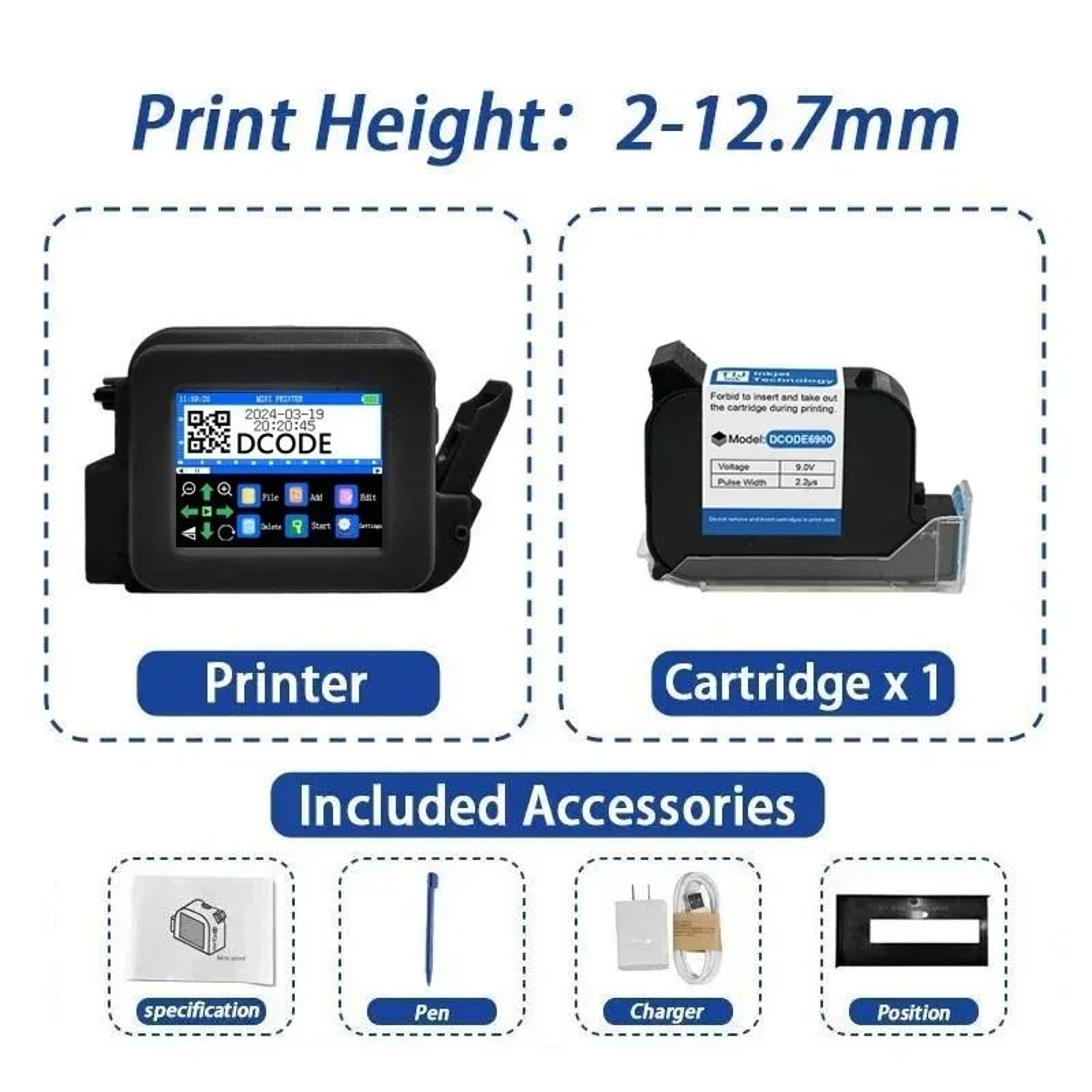 Handheld Thermal Inkjet Printer Mini Portable Batch Coder For Text Barcodes And Logos 7