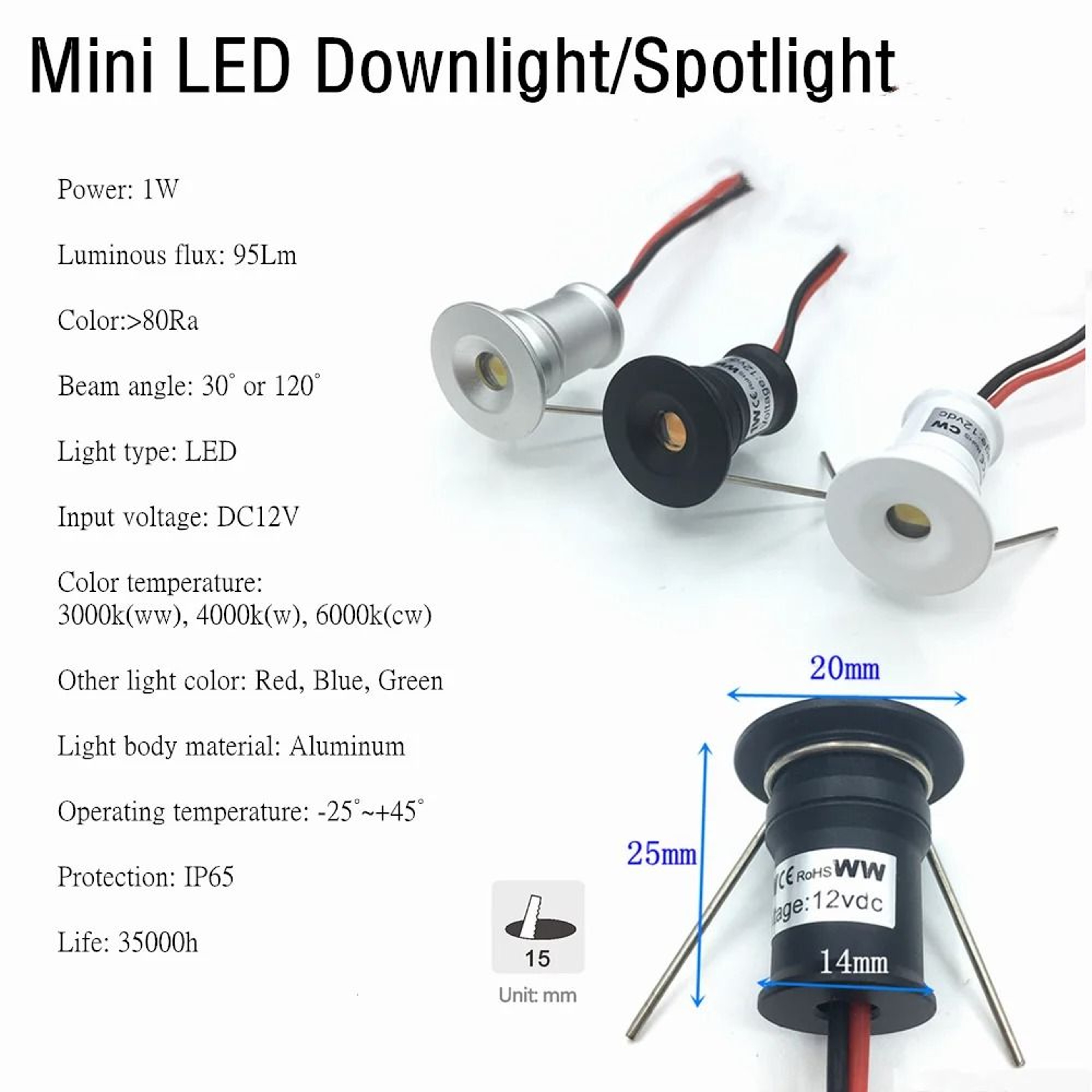 1W LED Mini Recessed Downlight Set 12V Home Ceiling Spotlight With AC Transformer 2