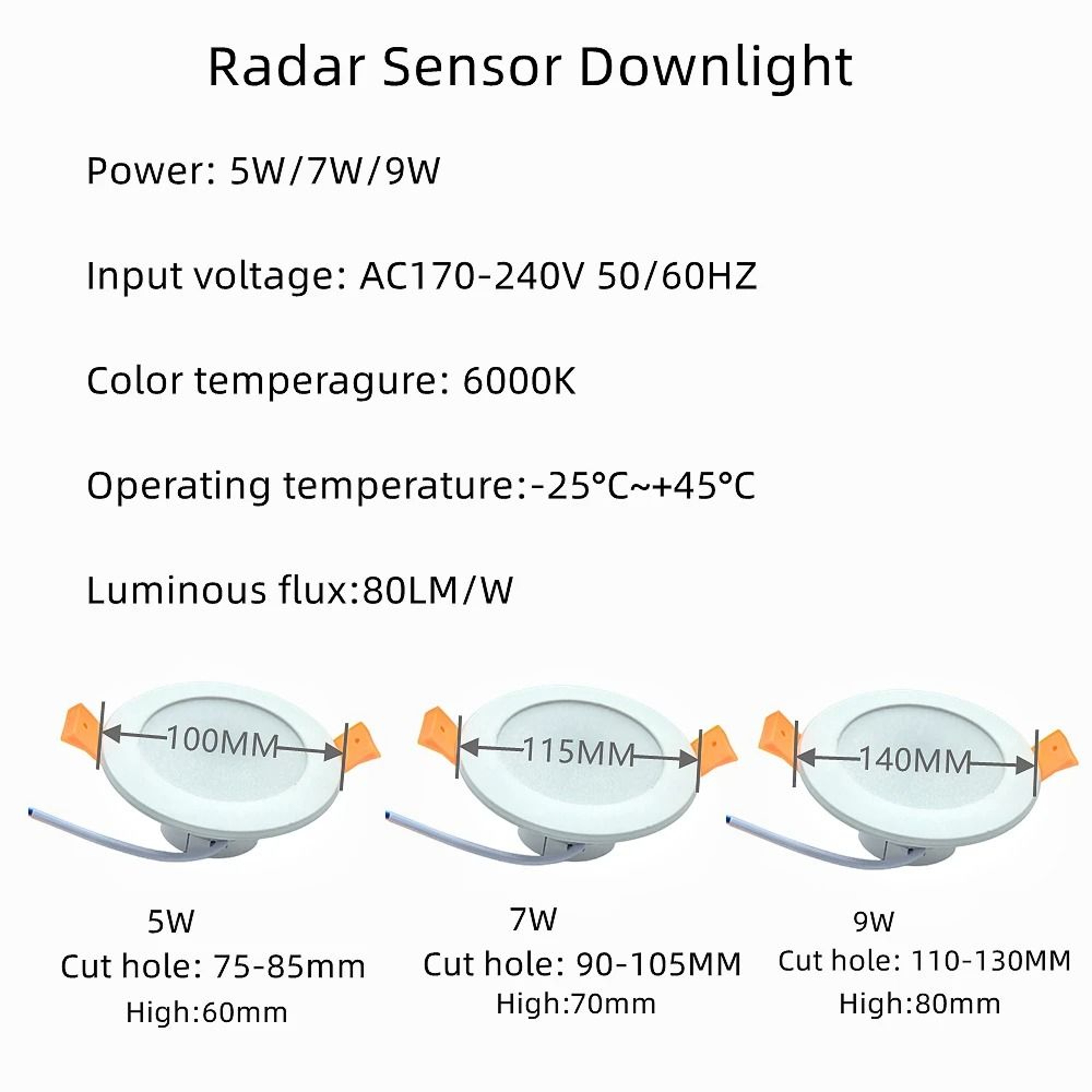 LED Recessed Downlight Intelligent Radar Motion Sensor Ceiling Spot Lamp 5W 7W 9W AC220V 2