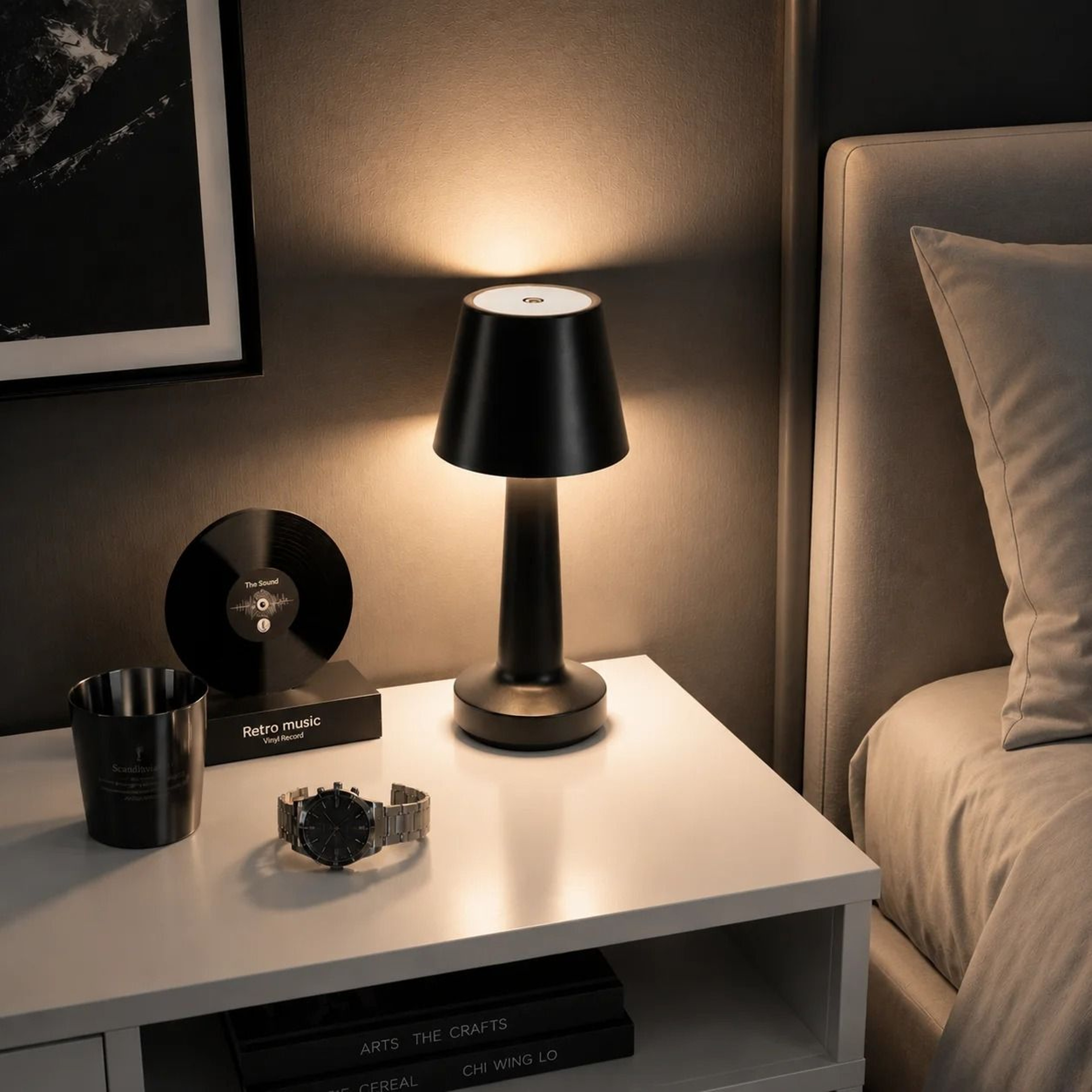 LED Mushroom Table Lamp Wireless Rechargeable Touch Control Dimmable Bedside Night Light Minimalist 0
