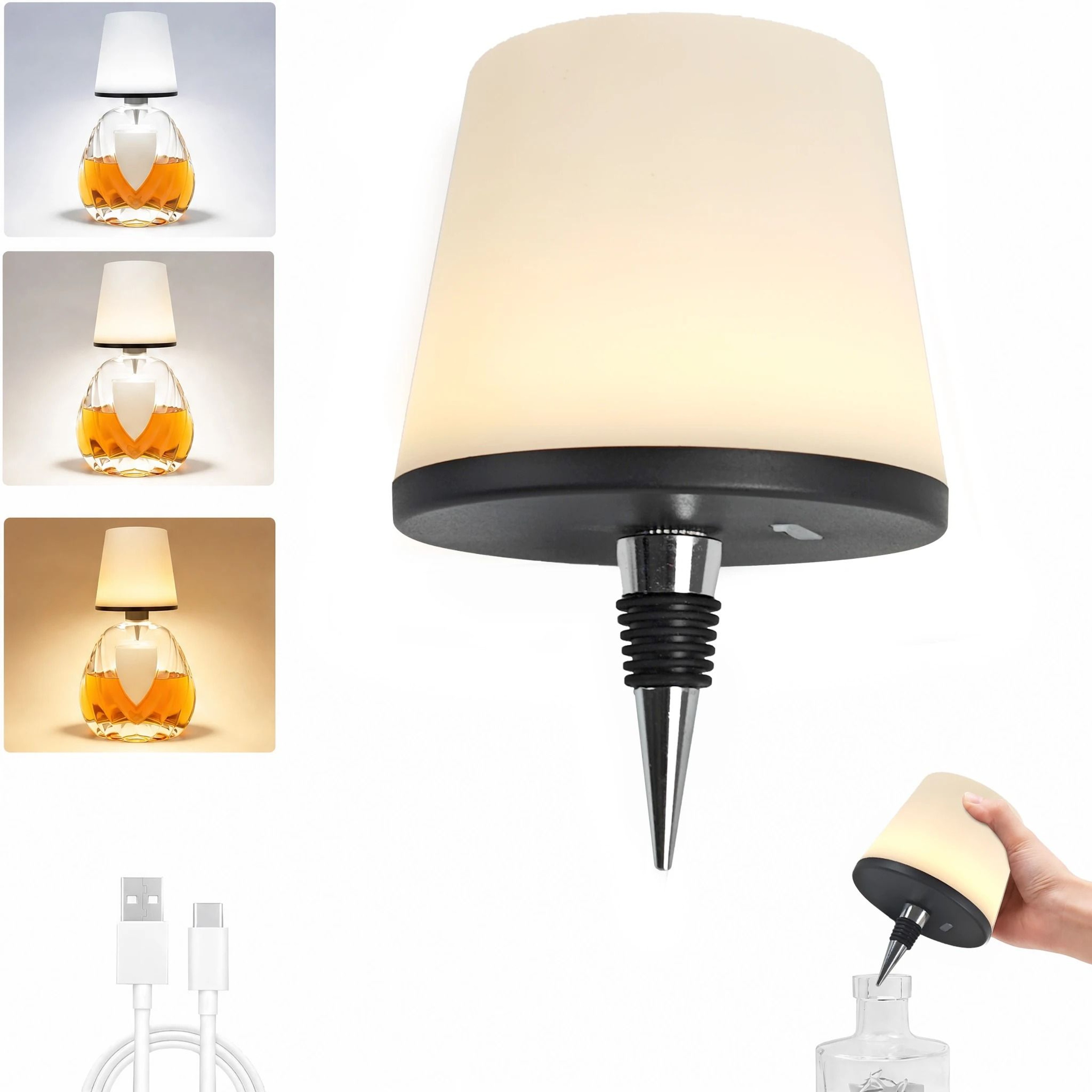 LED Wine Bottle Lamp Rechargeable USBC Touch Sensor 3 Color Adjustable Brightness For Party Decor 6