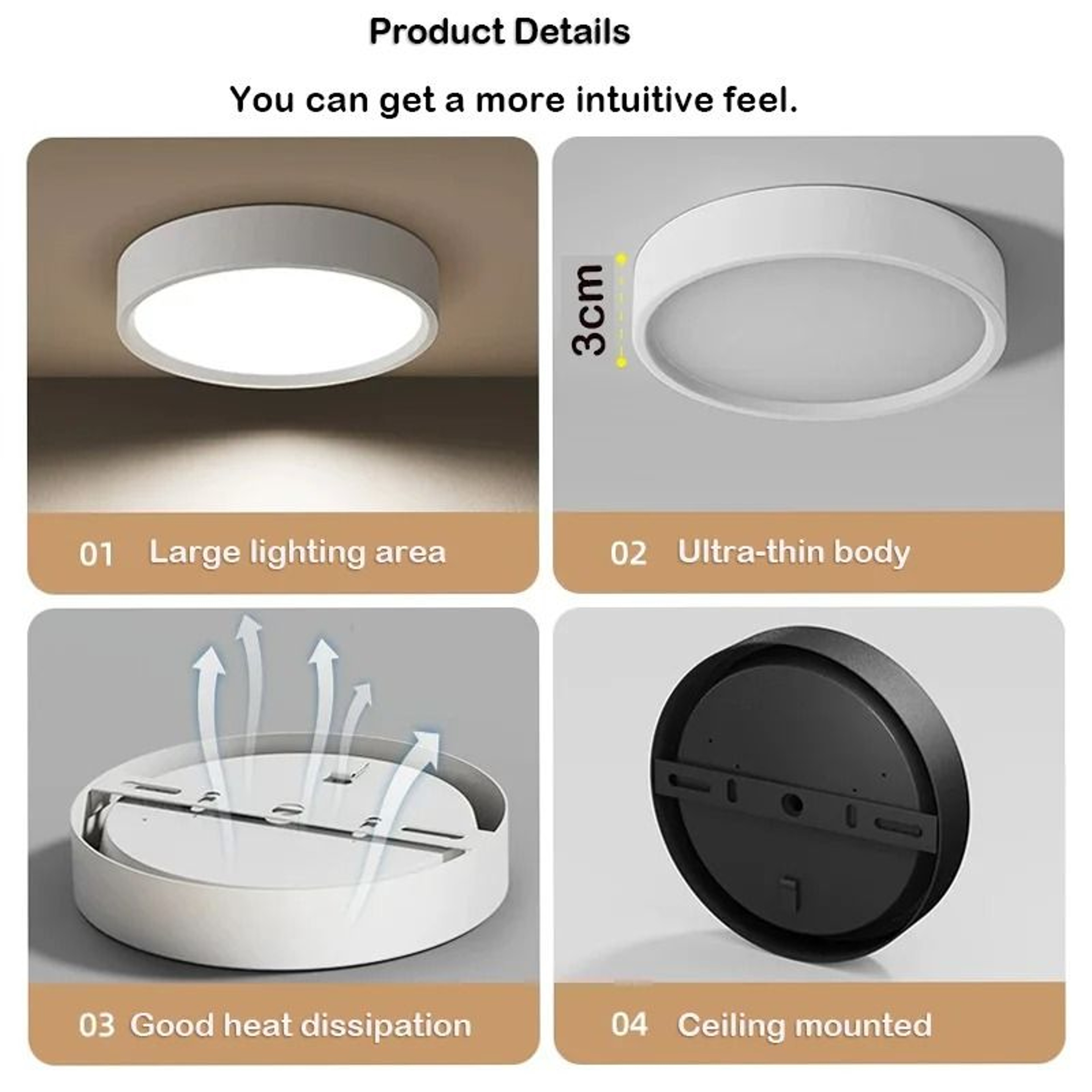 3 Color LED Ceiling Light Surface Mounted Ultra Thin Downlight Panel Lamp 4