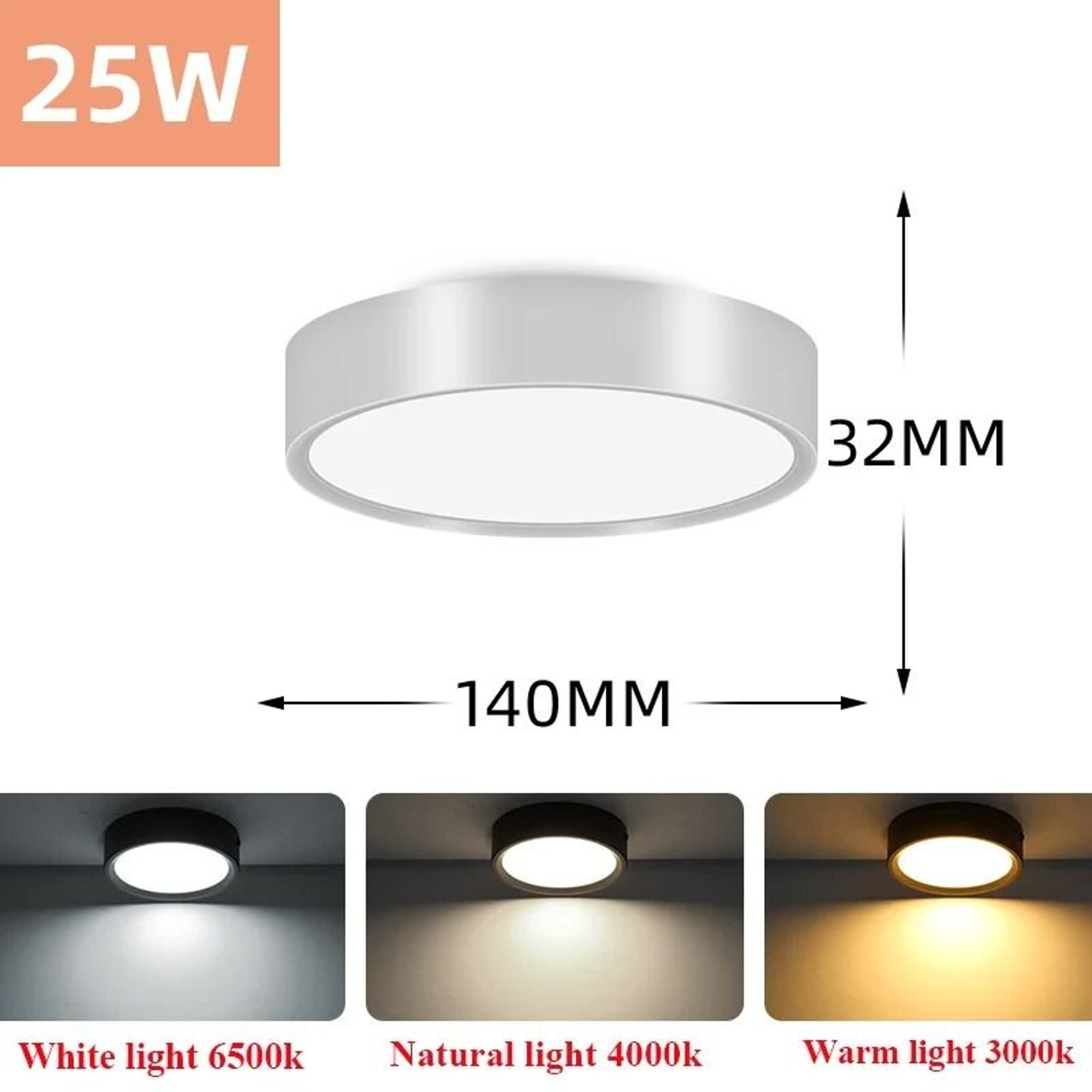 3 Color LED Ceiling Light Surface Mounted Ultra Thin Downlight Panel Lamp 8