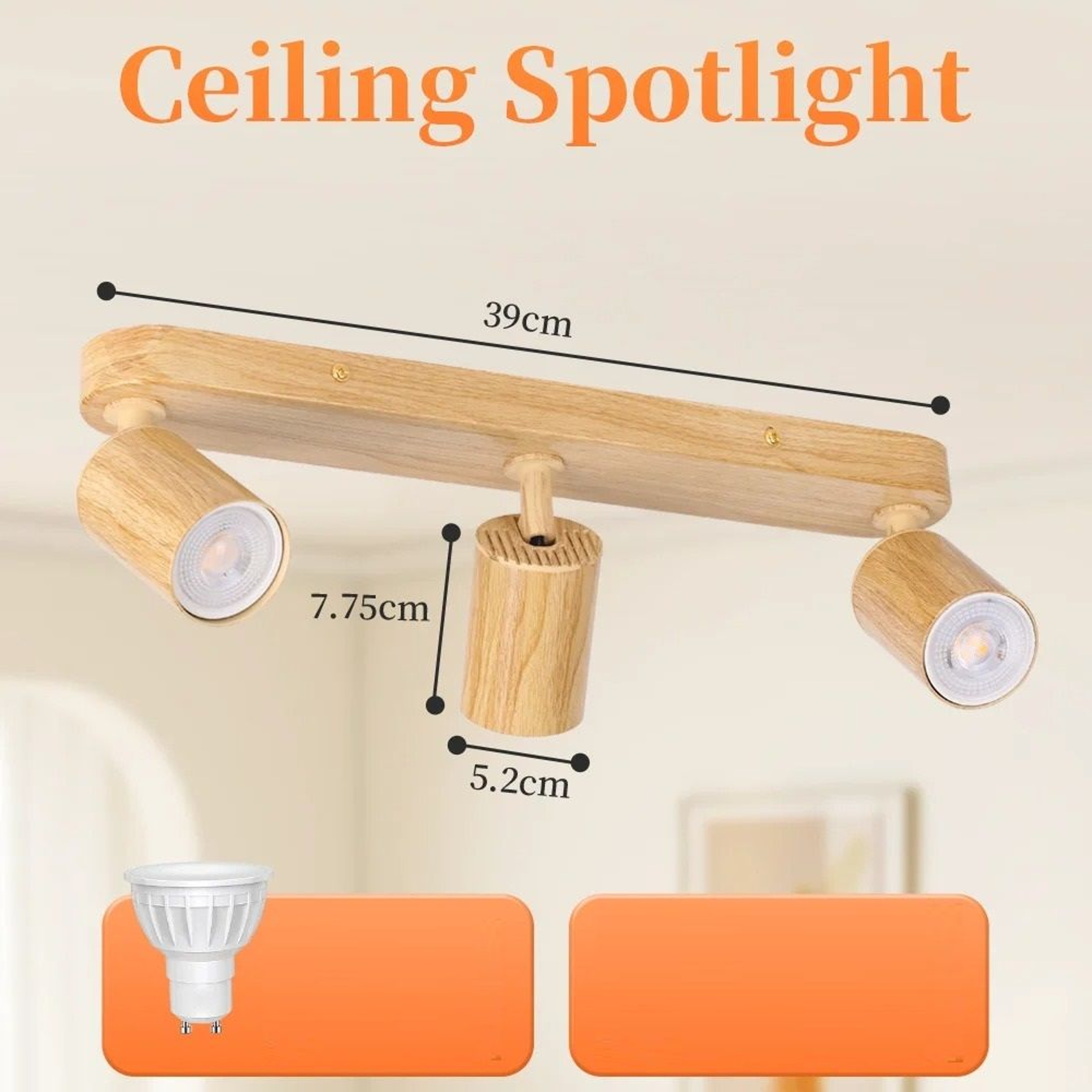 Wooden Accent LED Spotlight Ceiling Lamp 110220V Replaceable Bulb Track Light 8