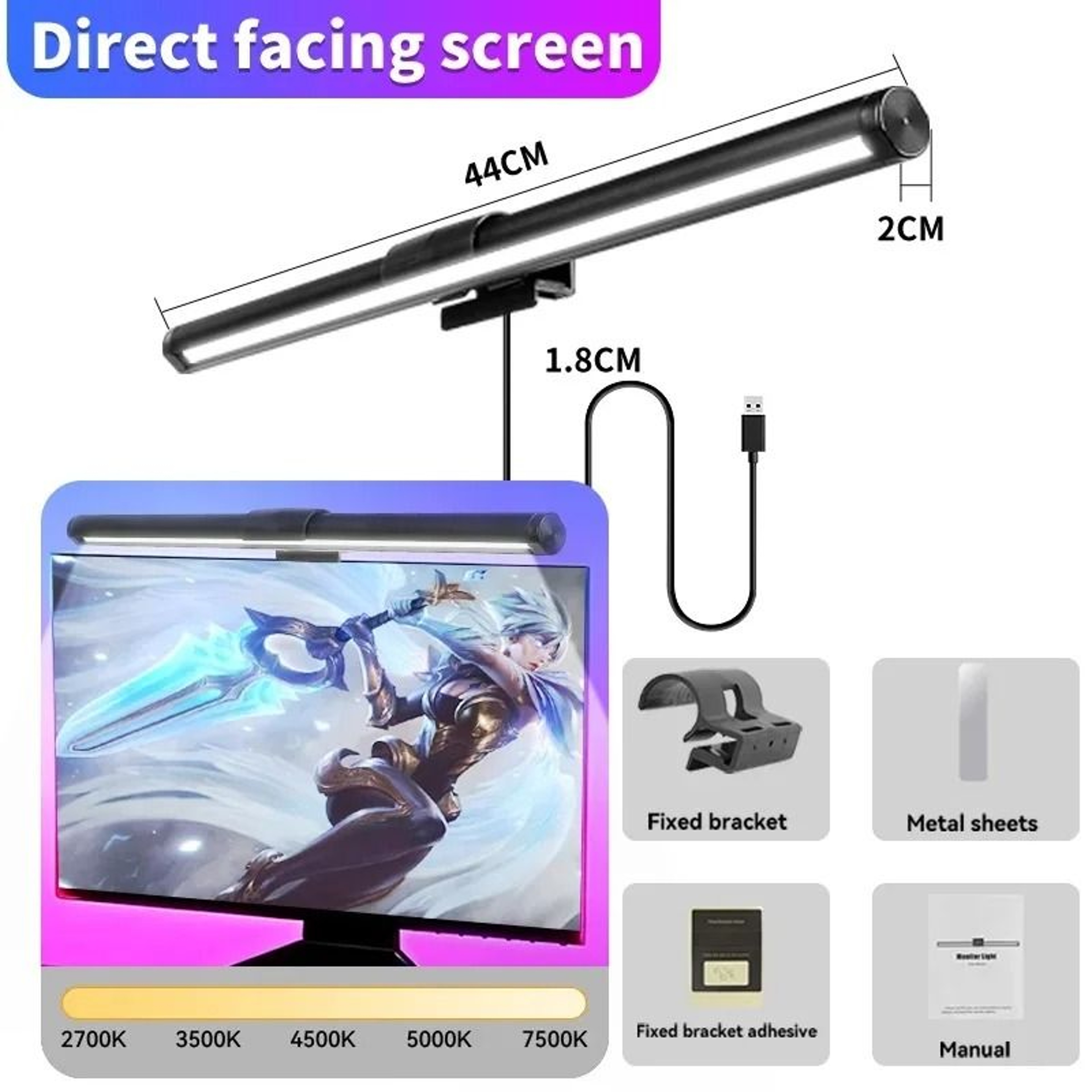 RGB LED Screen Light Bar Computer Monitor Hanging Lamp Touch Dimmable USB Backlight 9