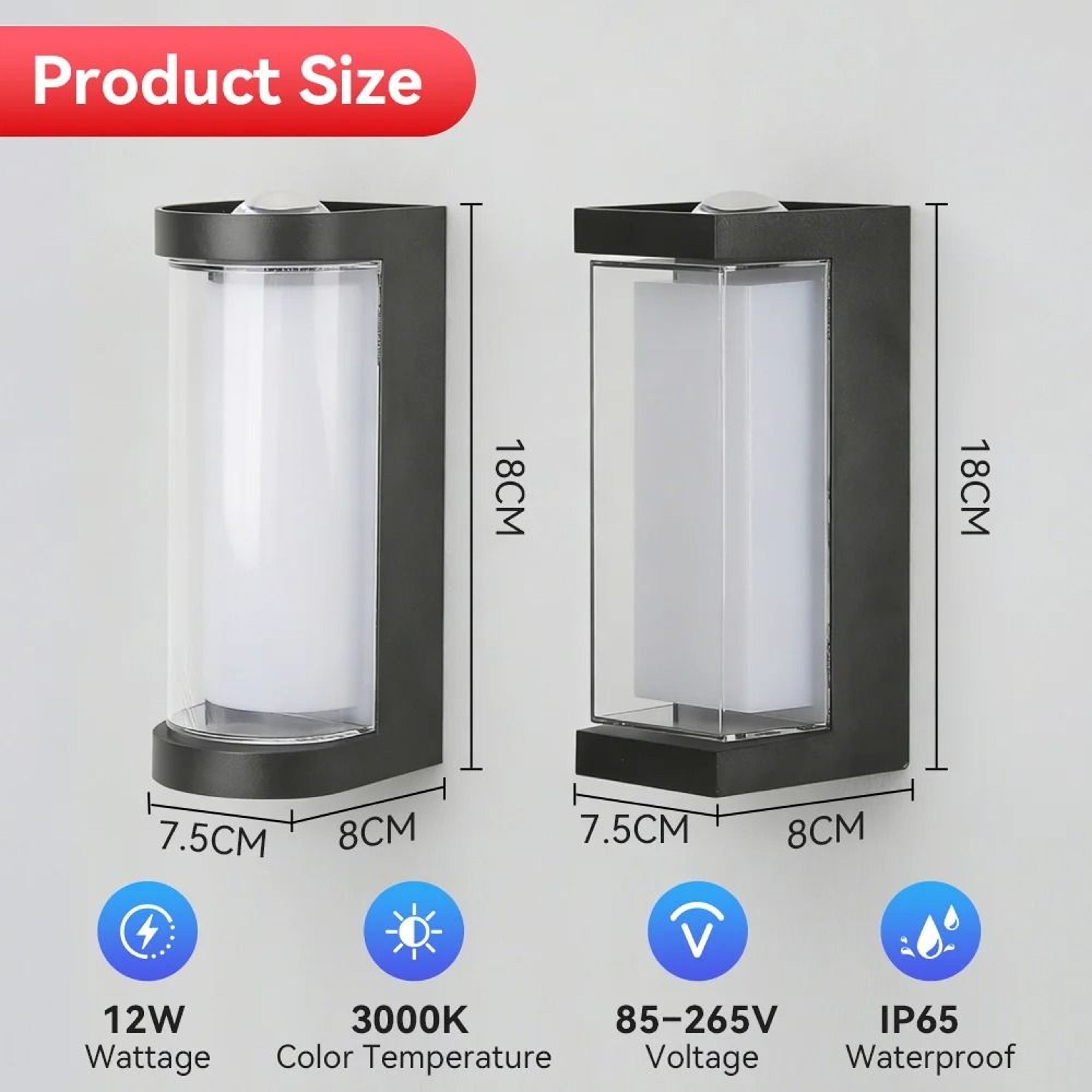Outdoor 12W LED Wall Lamp IP65 Waterproof Modern Garden Corridor Light 3