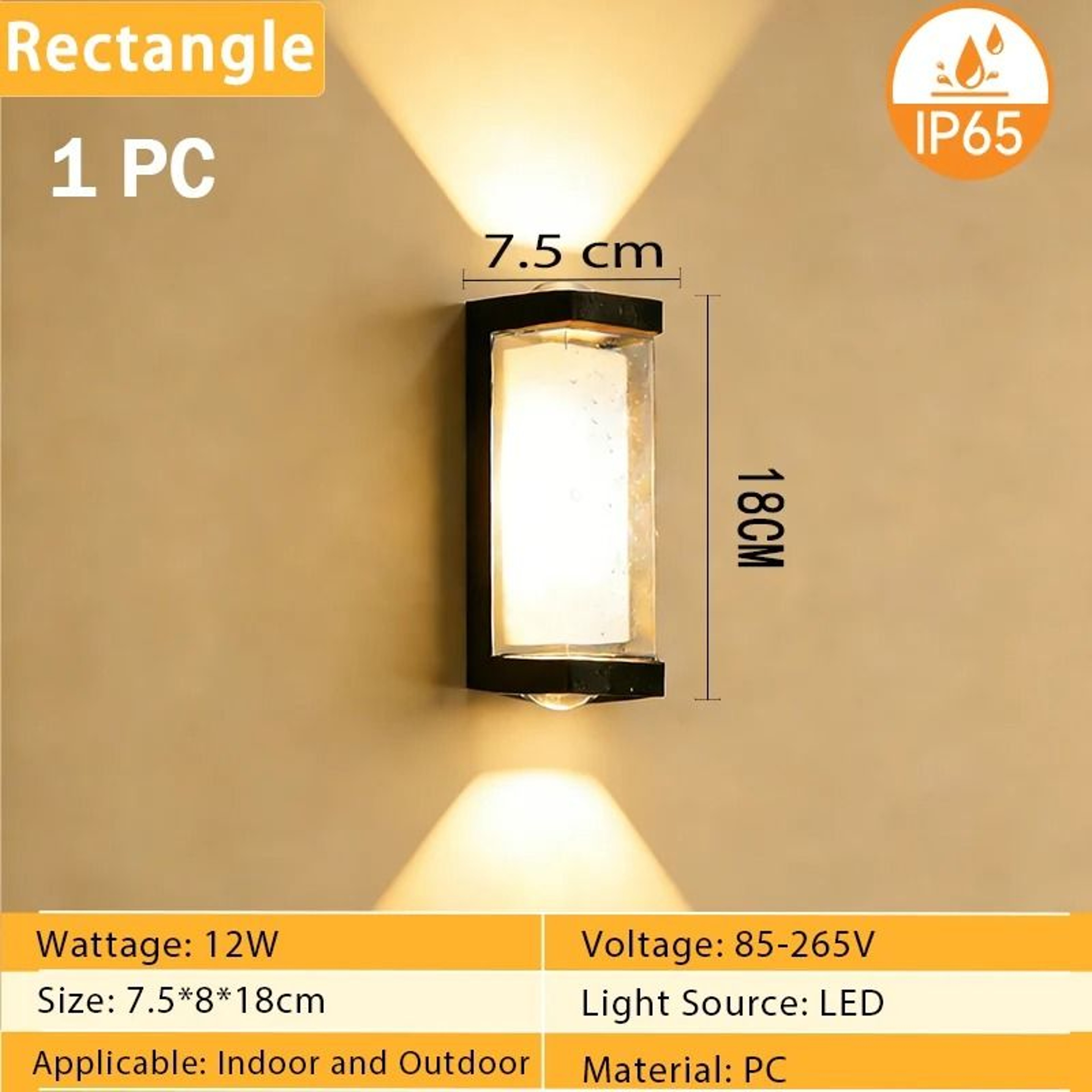 Outdoor 12W LED Wall Lamp IP65 Waterproof Modern Garden Corridor Light 6