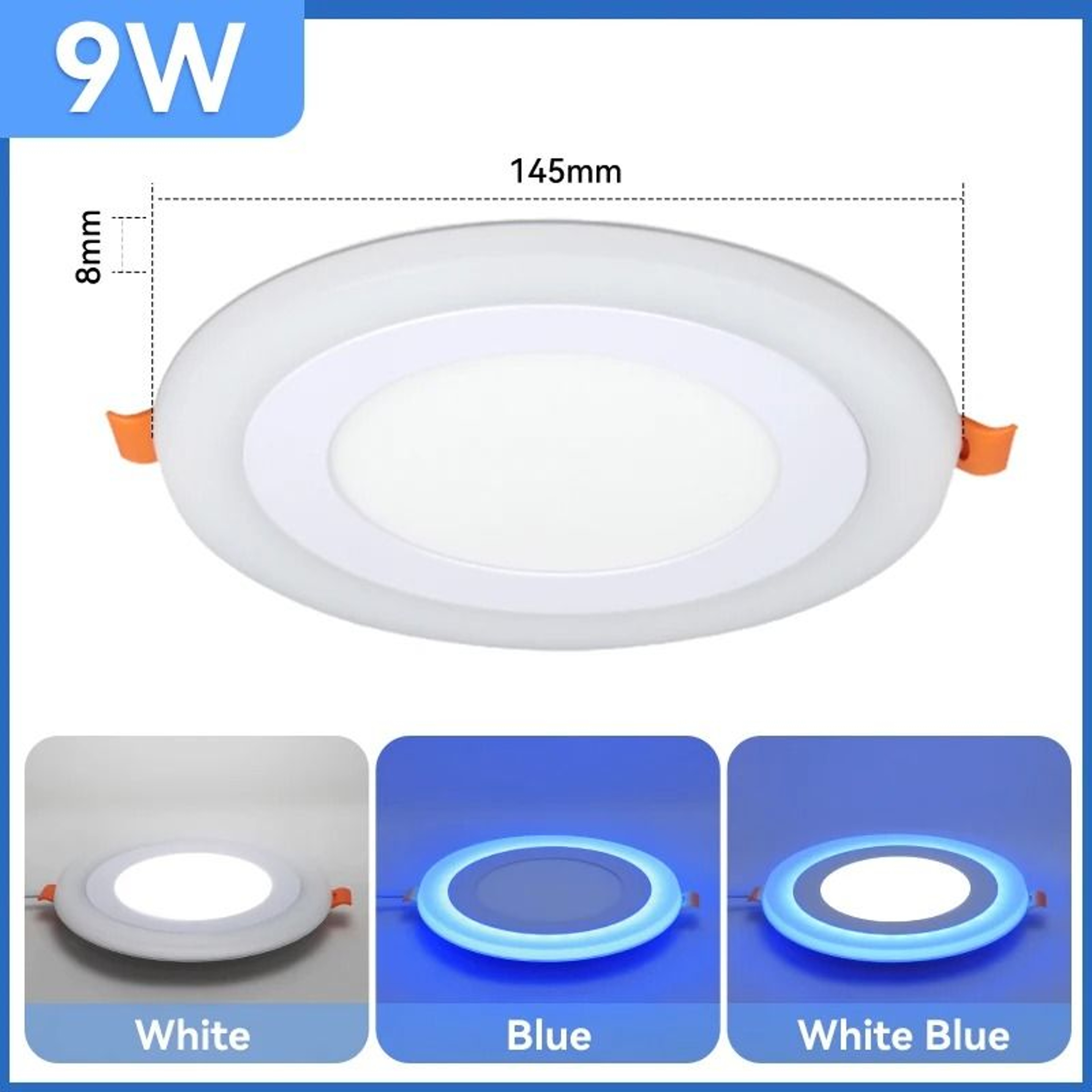 Modern Double Color LED Ceiling Panel Light Blue White Dual Mode Recessed Downlight 7