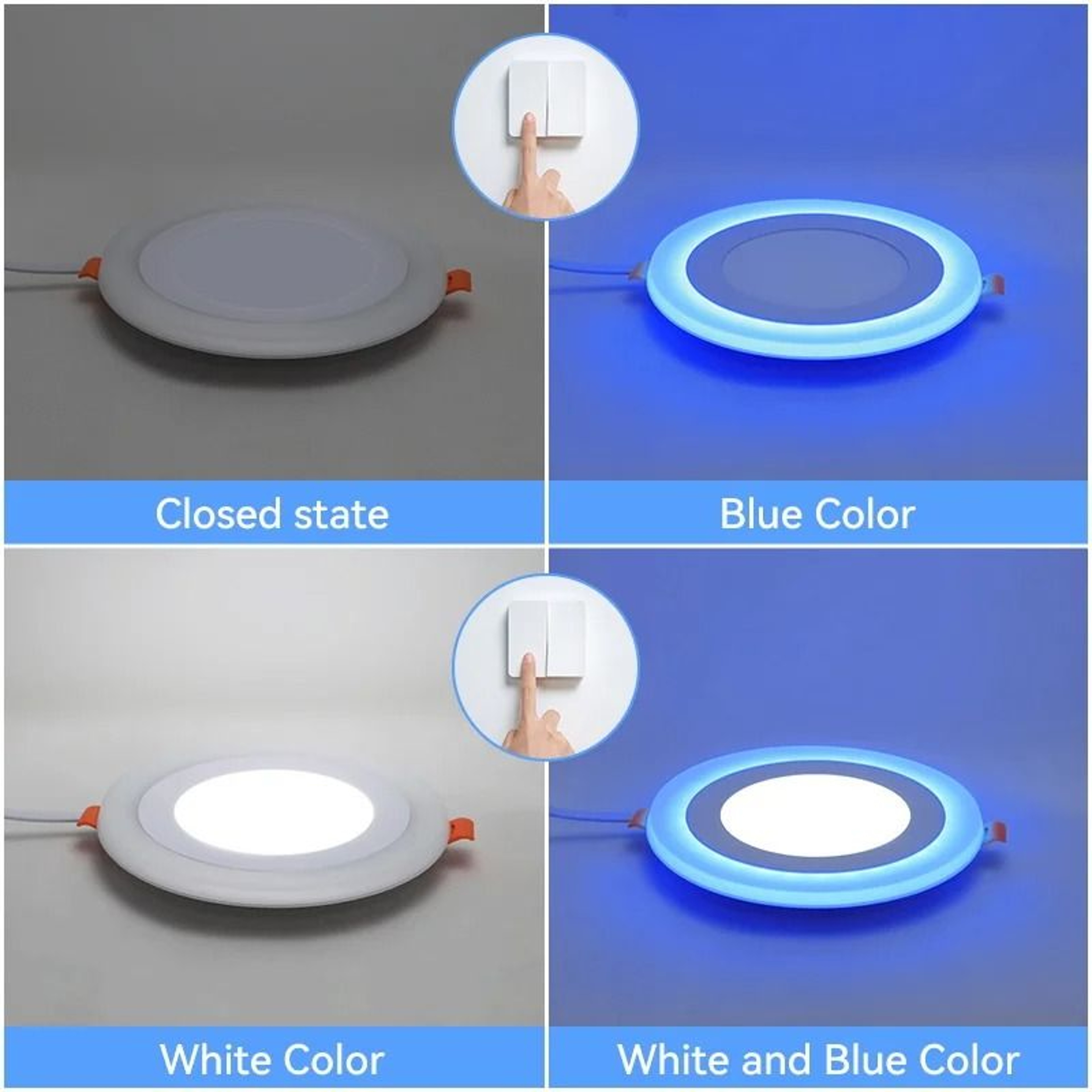 Modern Double Color LED Ceiling Panel Light Blue White Dual Mode Recessed Downlight 1