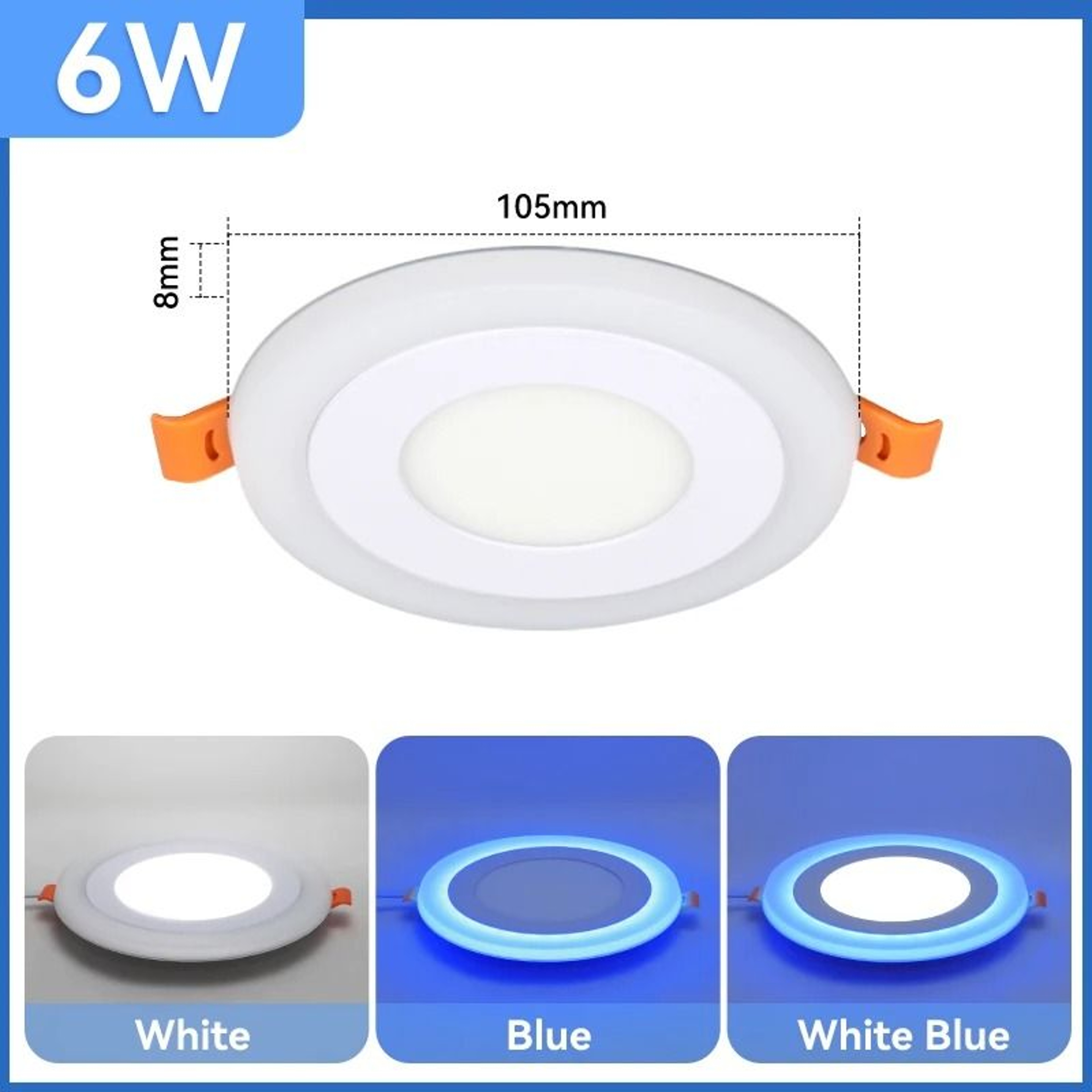 Modern Double Color LED Ceiling Panel Light Blue White Dual Mode Recessed Downlight 6