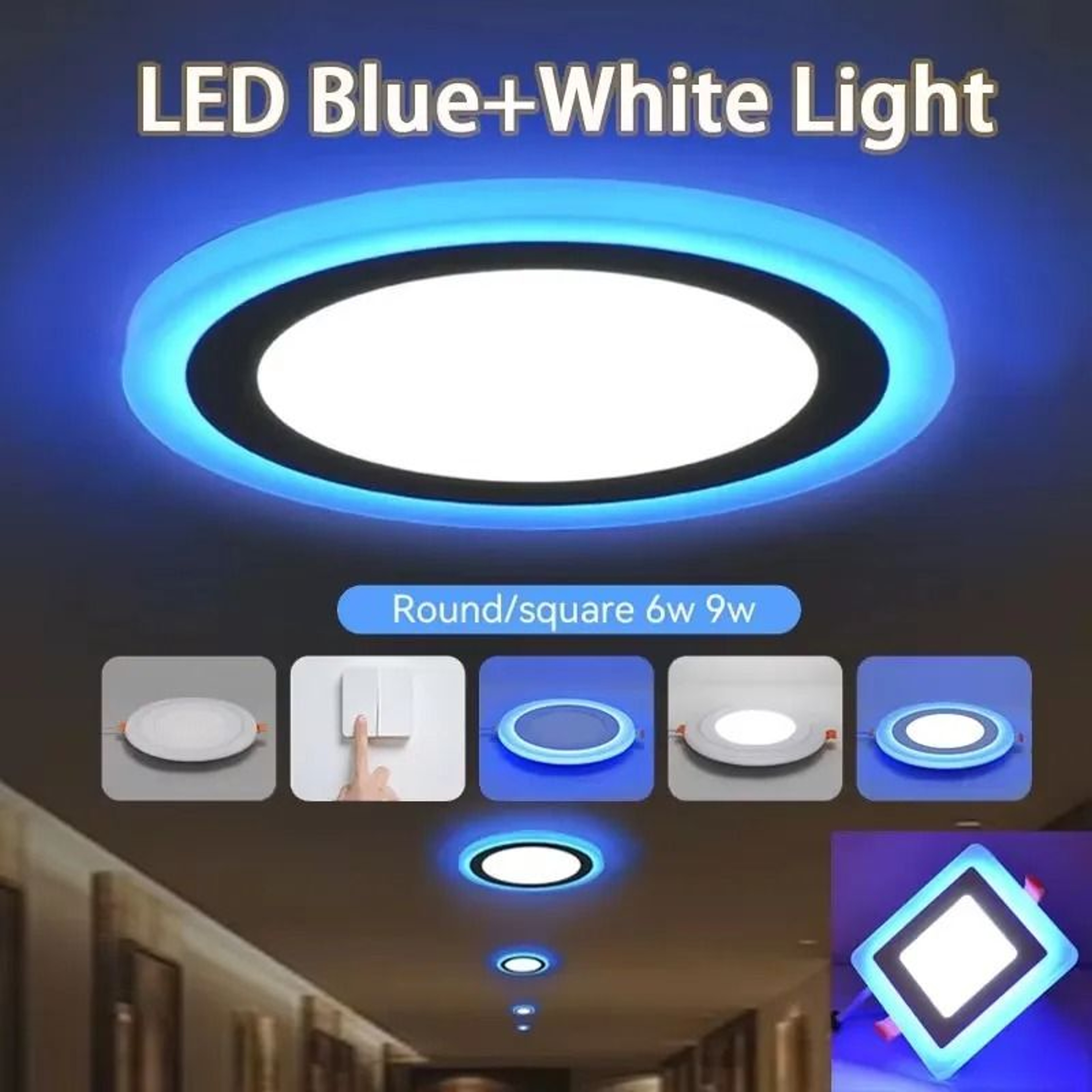 Modern Double Color LED Ceiling Panel Light Blue White Dual Mode Recessed Downlight 0