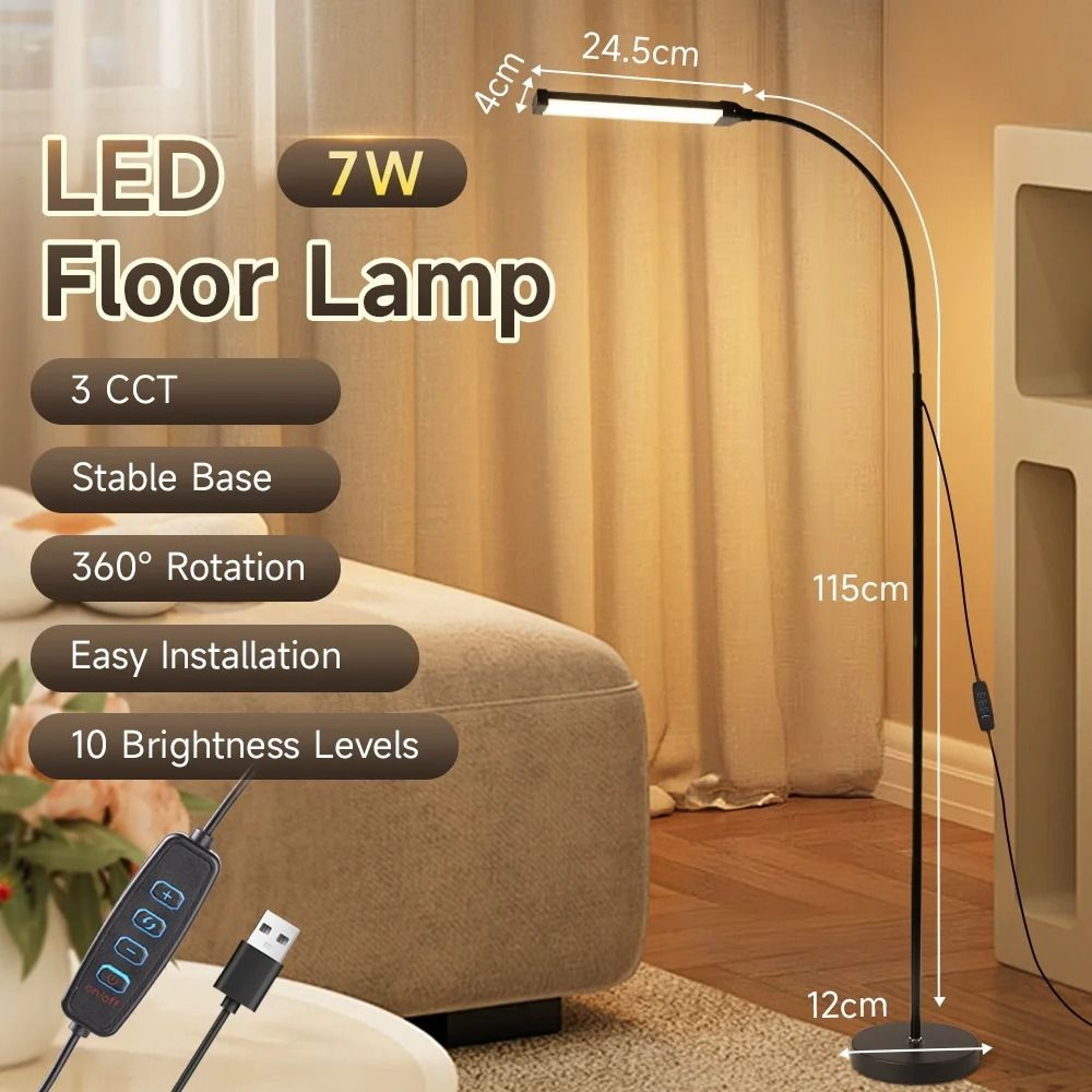Modern Dimmable LED Floor Lamp Remote Control Stand Light Bedroom Study Office 8