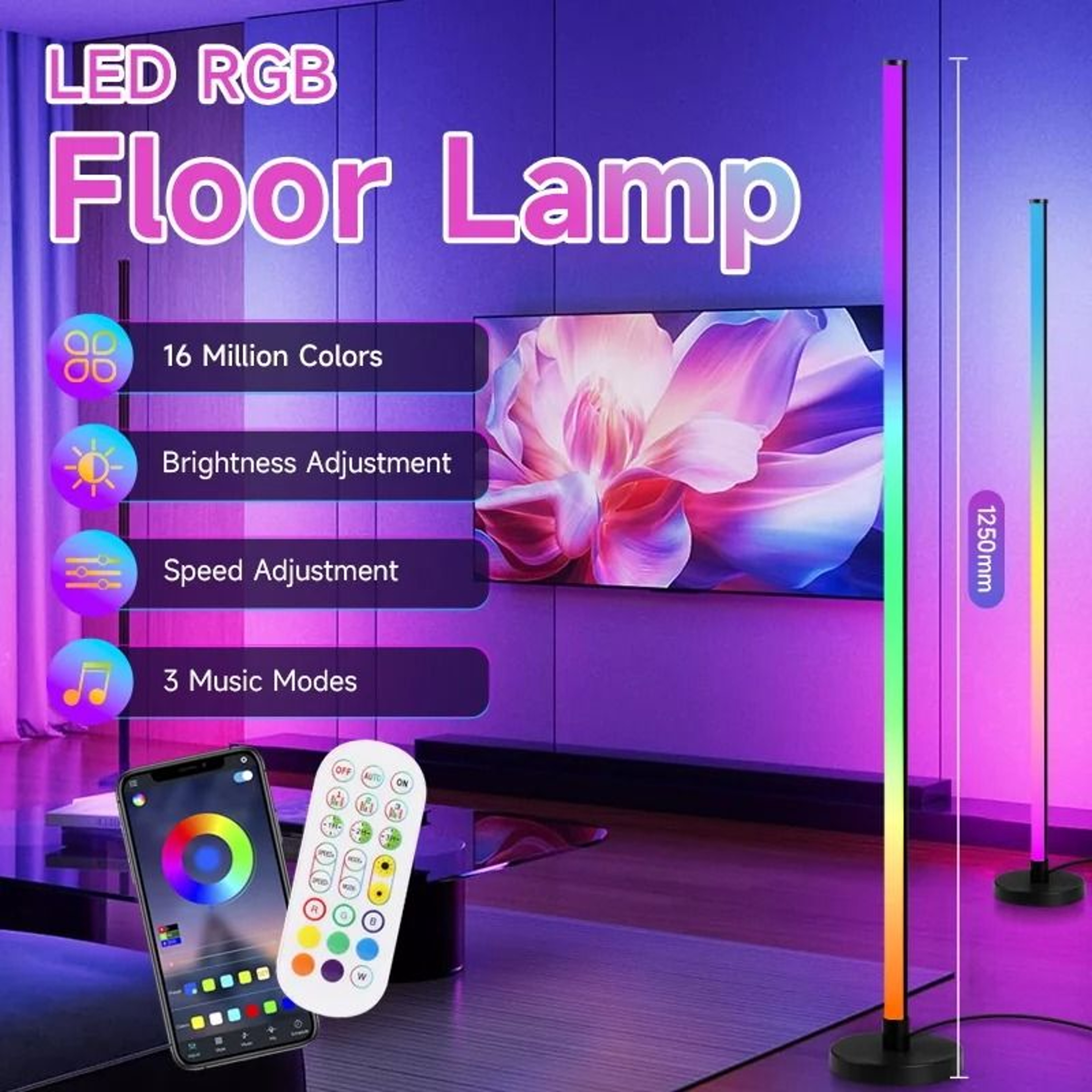 Modern Dimmable LED Floor Lamp Remote Control Stand Light Bedroom Study Office 10