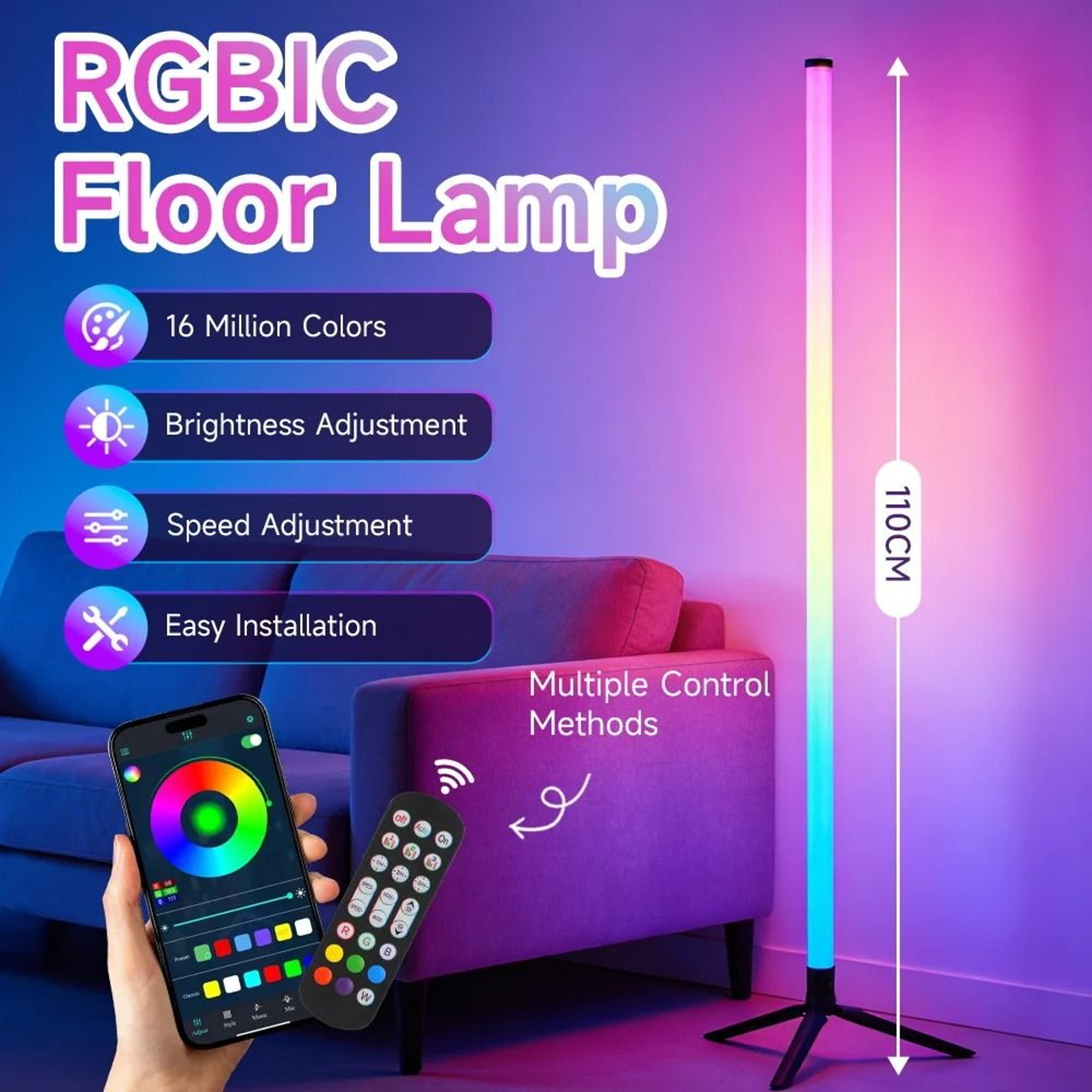 Modern Dimmable LED Floor Lamp Remote Control Stand Light Bedroom Study Office 6