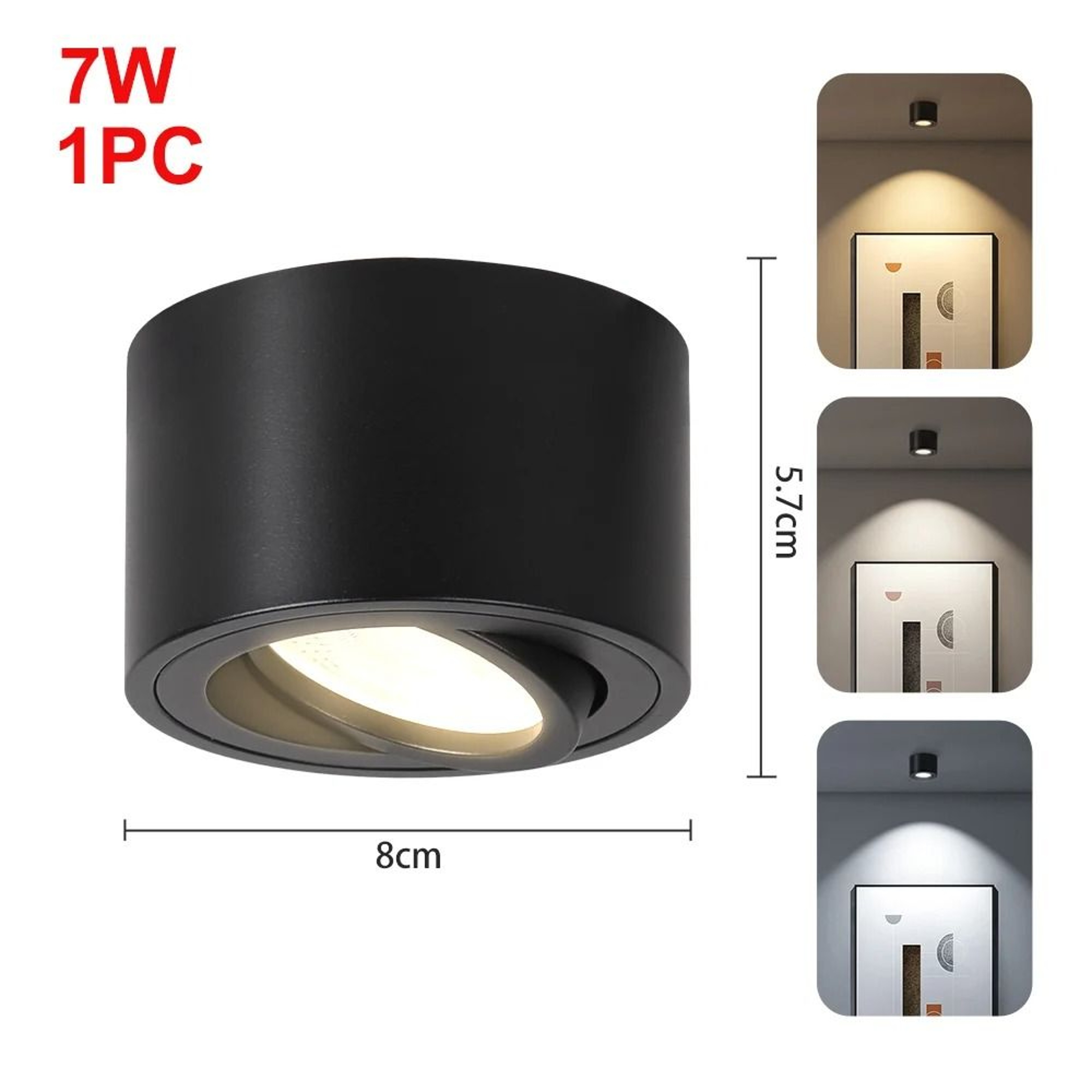 Adjustable Angle LED Ceiling Downlight Dimmable Surface Mount Spotlight Interior Home Fixture 7