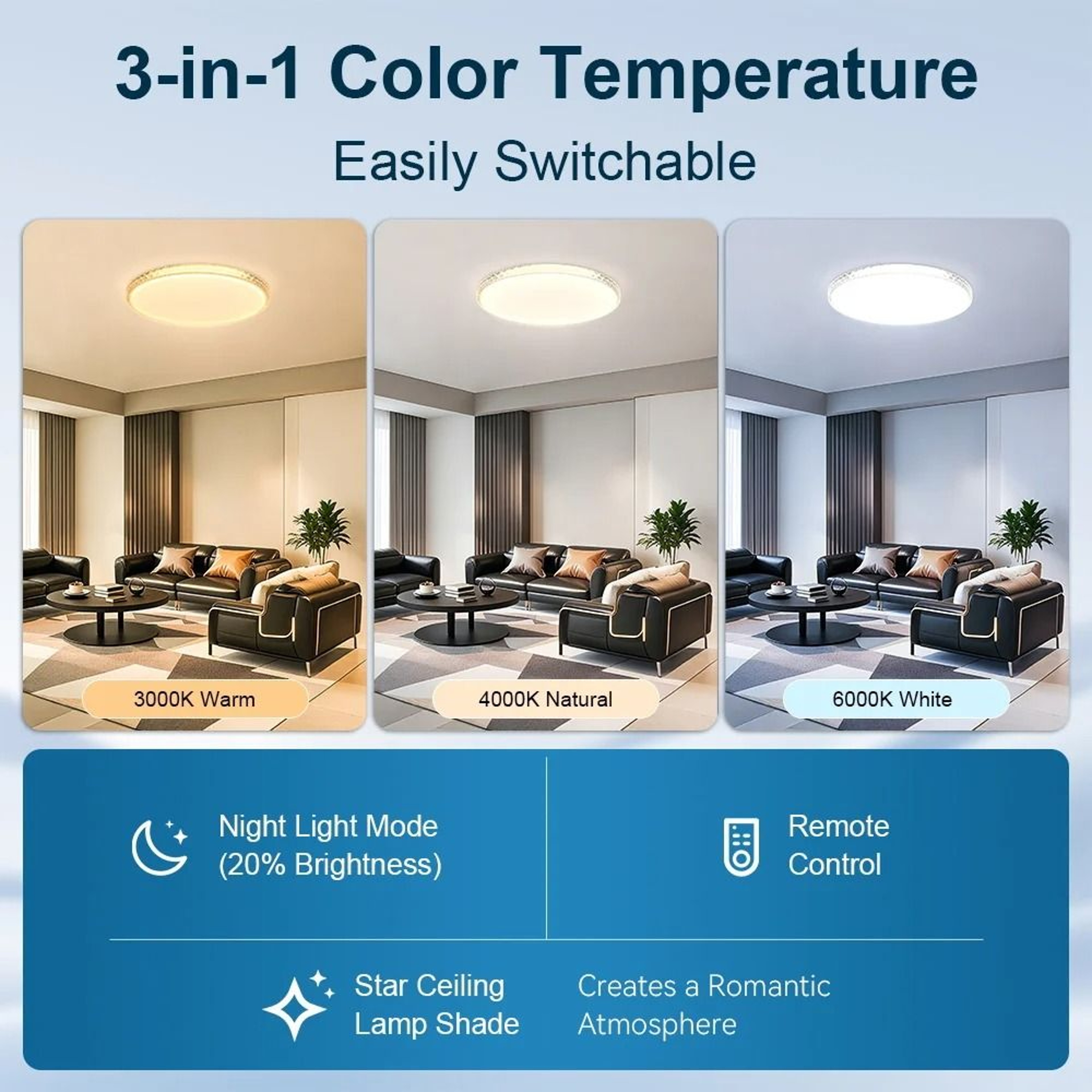 Crystal Frame LED Ceiling Panel Light 220V Remote Control Dimmable Indoor Lamp Living Room Bedroom 4