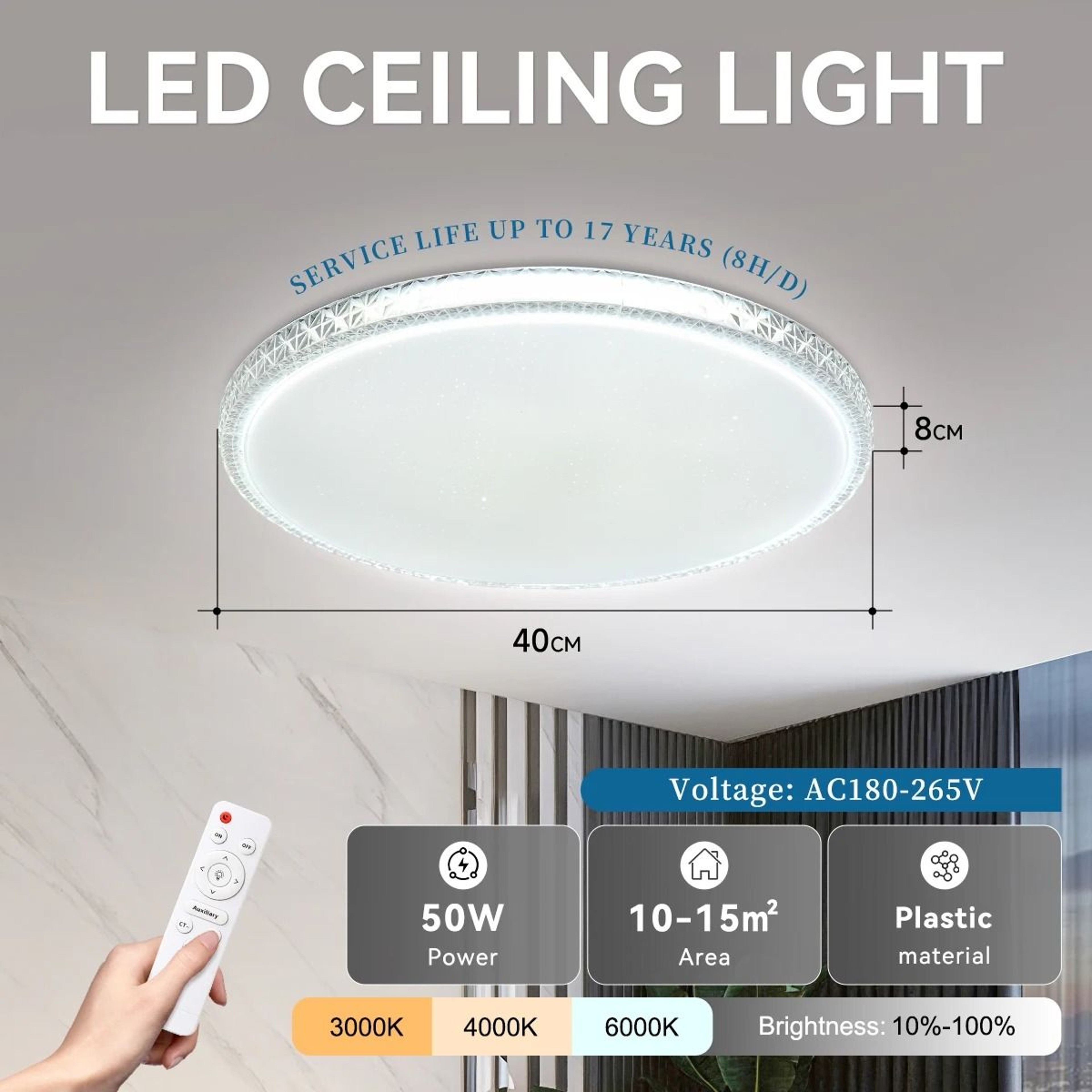 Crystal Frame LED Ceiling Panel Light 220V Remote Control Dimmable Indoor Lamp Living Room Bedroom 6