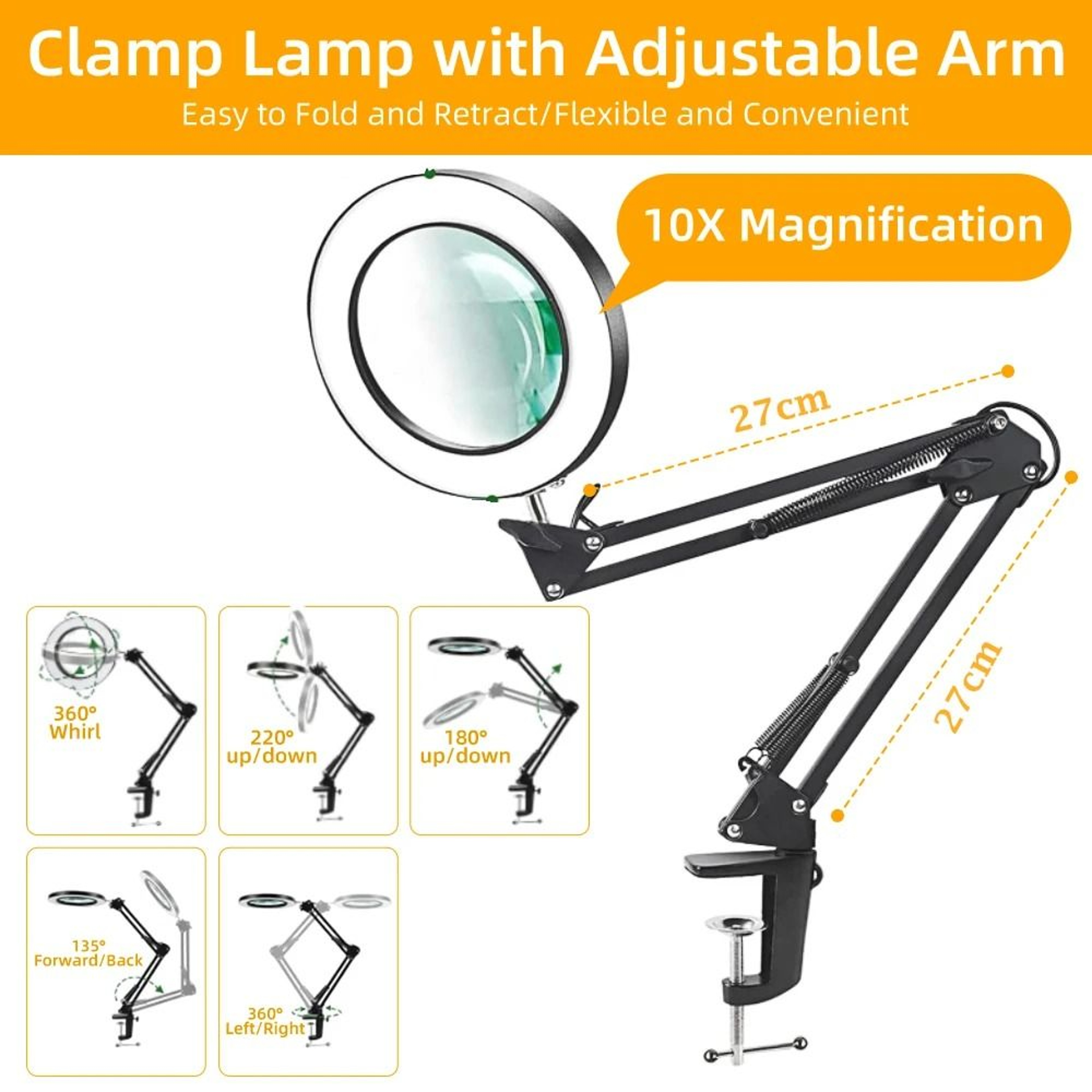 Magnifier LED Desk Table Lamp Dimmable Beauty Skincare Reading Light USB Task Fixture Work Repair 5
