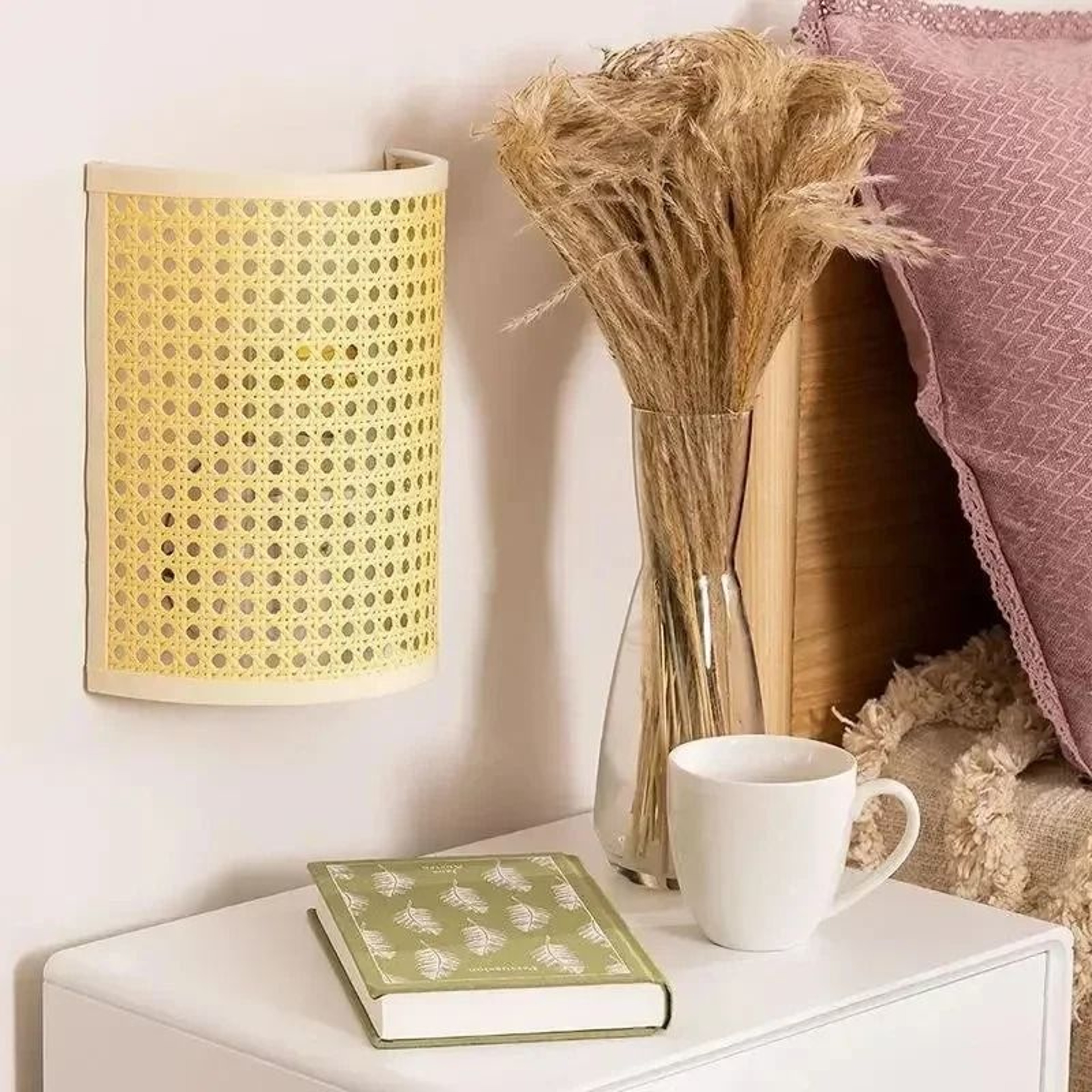 Handmade Rattan Wall Lamp Bohemian Woven Sconce Bedroom Bedside Corridor Living Decor Fixture 1