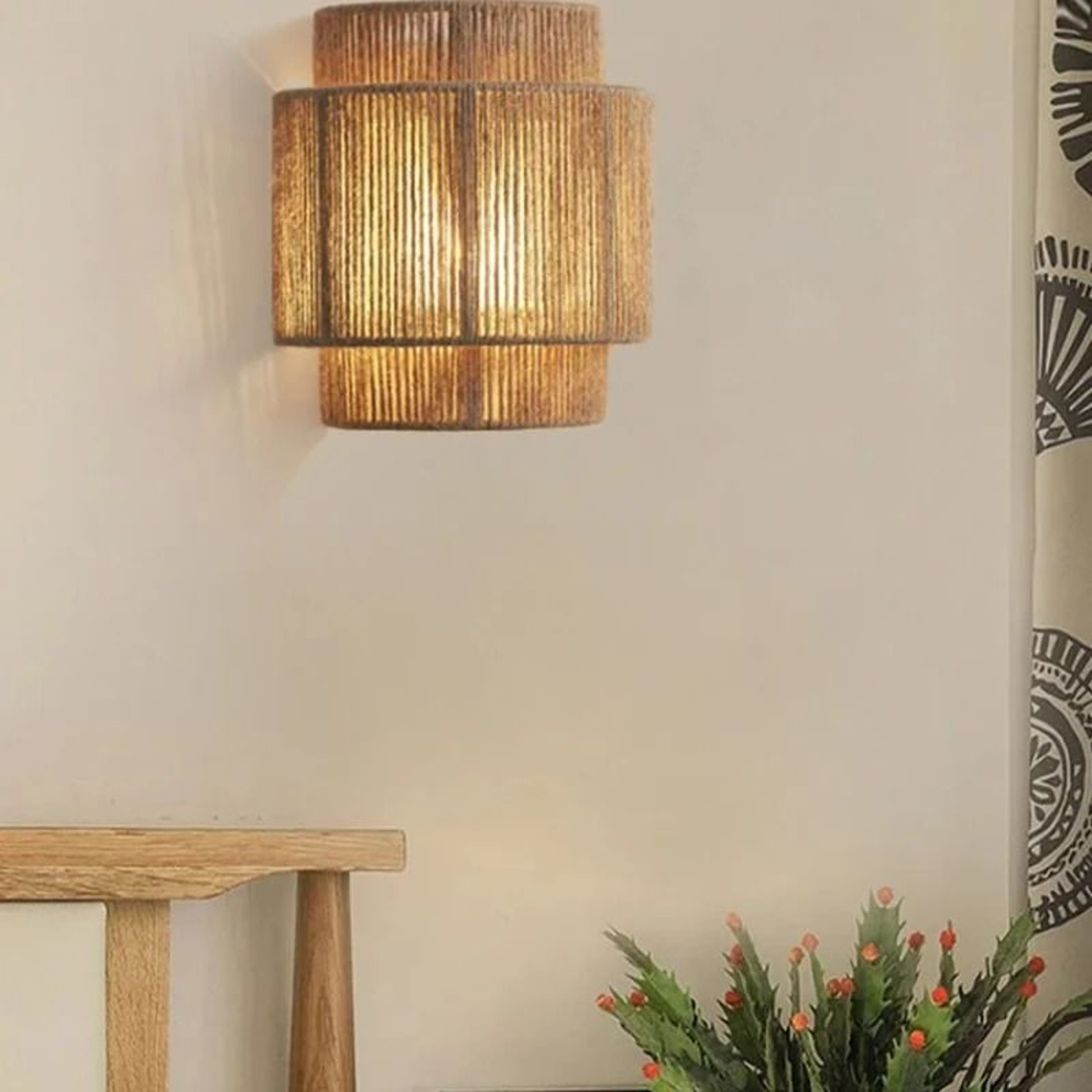 Retro Woven Rattan Wall Sconce Natural Hemp Rope Sconce Living Room Corridor Bedside Accent Fixture 3