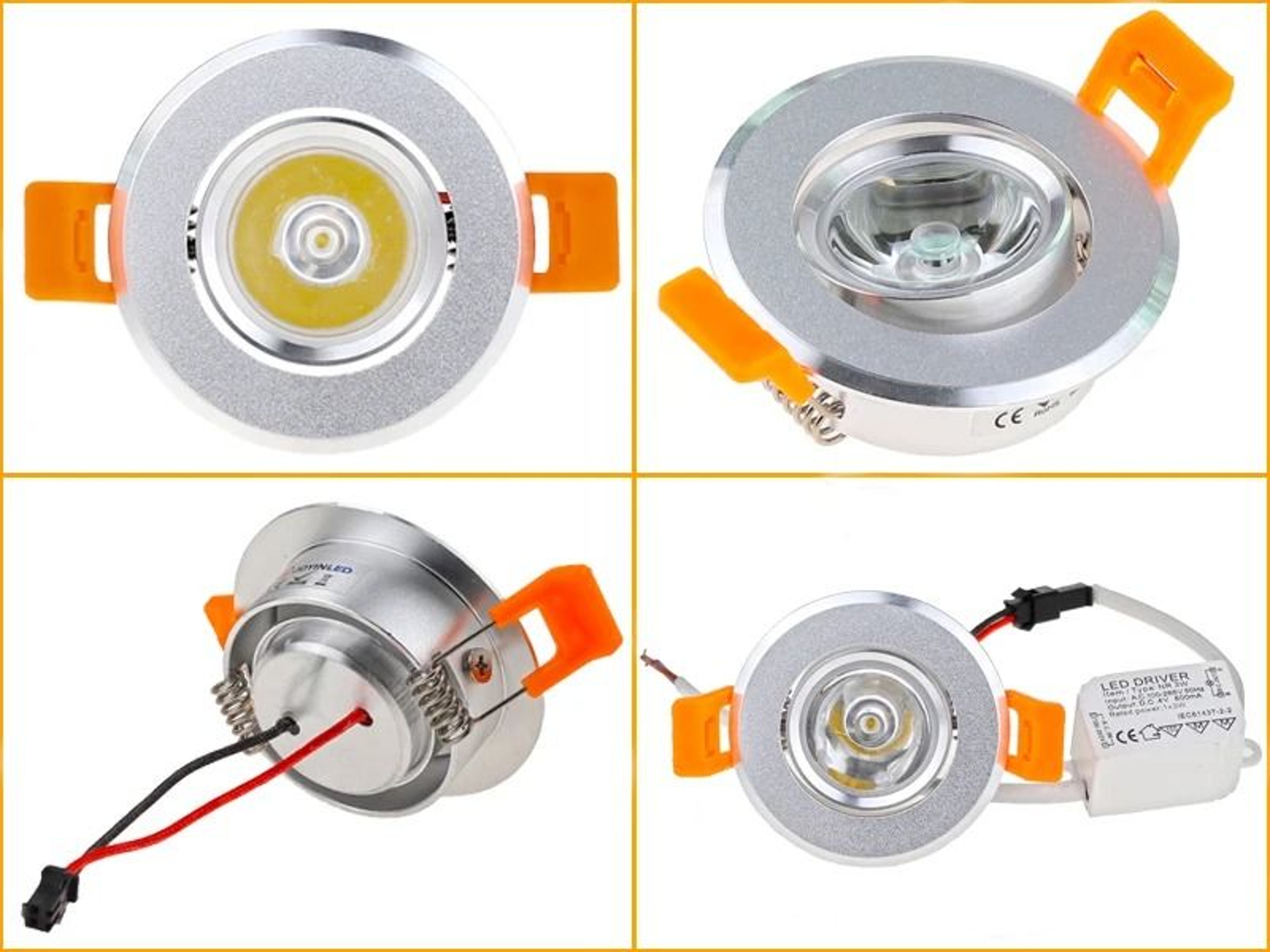 Aluminum Round Recessed LED Ceiling Downlight 3W Dimmable Spotlight 2 Inch Cutout AC 90 To 260V DC  7