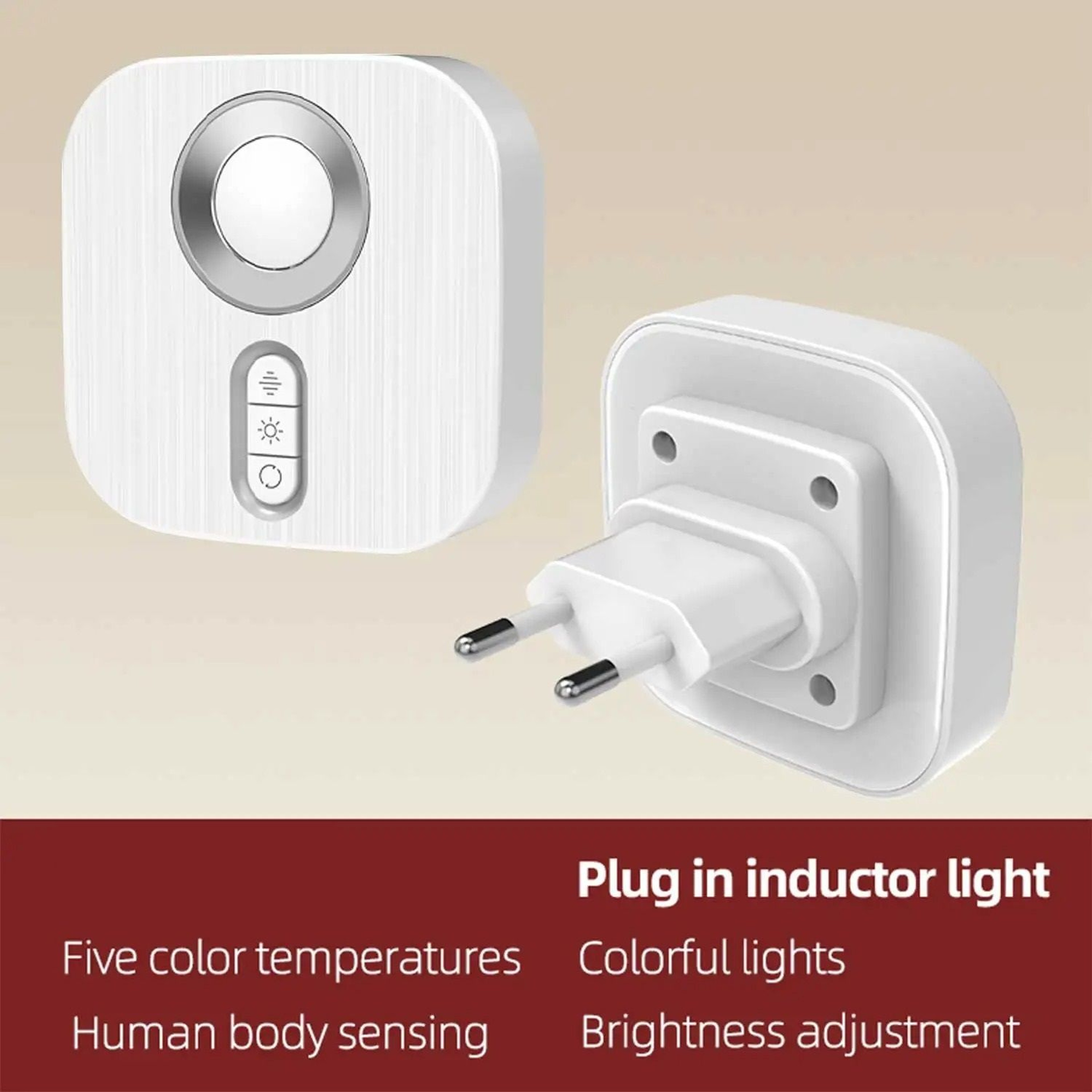 Plug In LED Night Light Motion Sensor Pass Through Socket RGB Color Ambient Wall Lamp 6