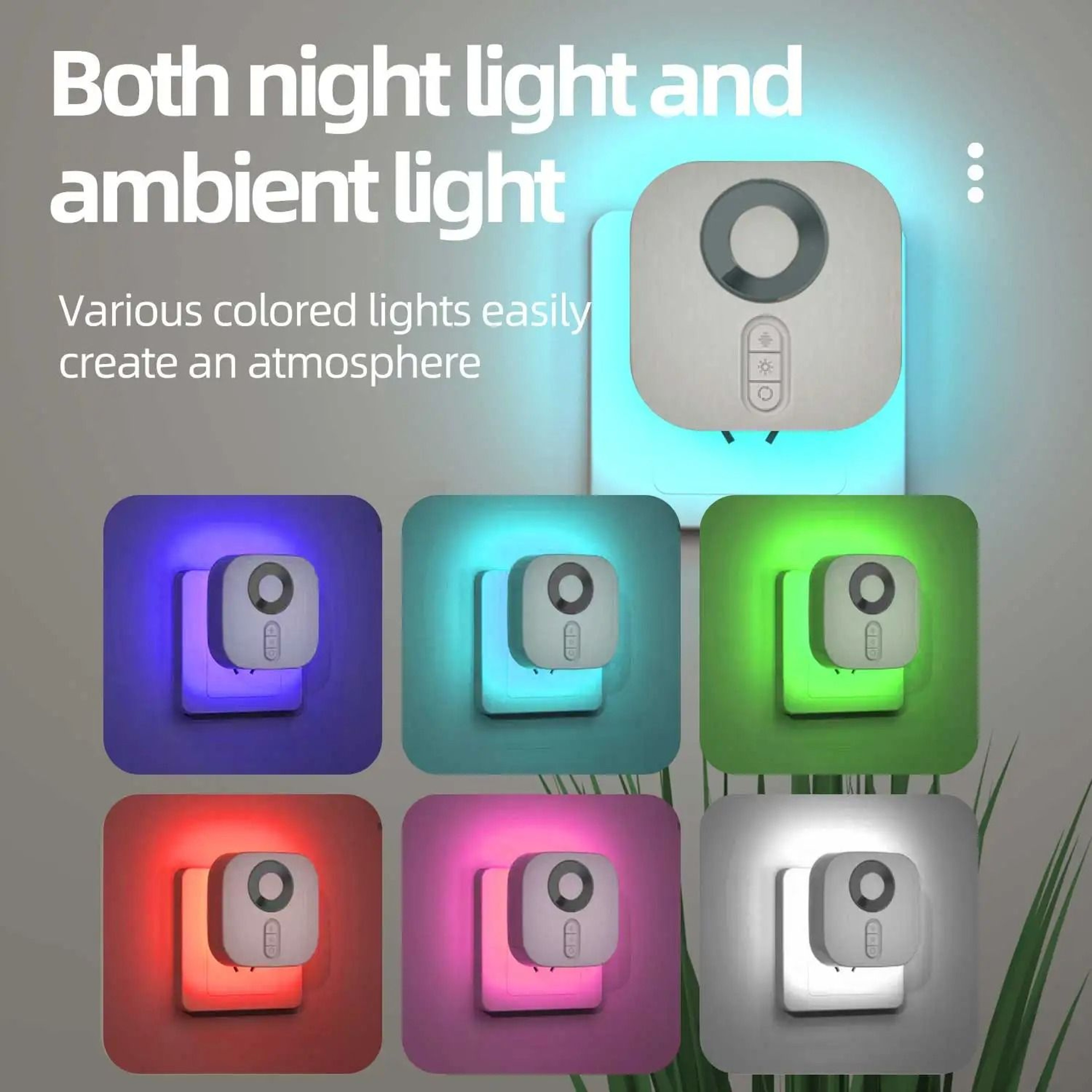 Plug In LED Night Light Motion Sensor Pass Through Socket RGB Color Ambient Wall Lamp 1