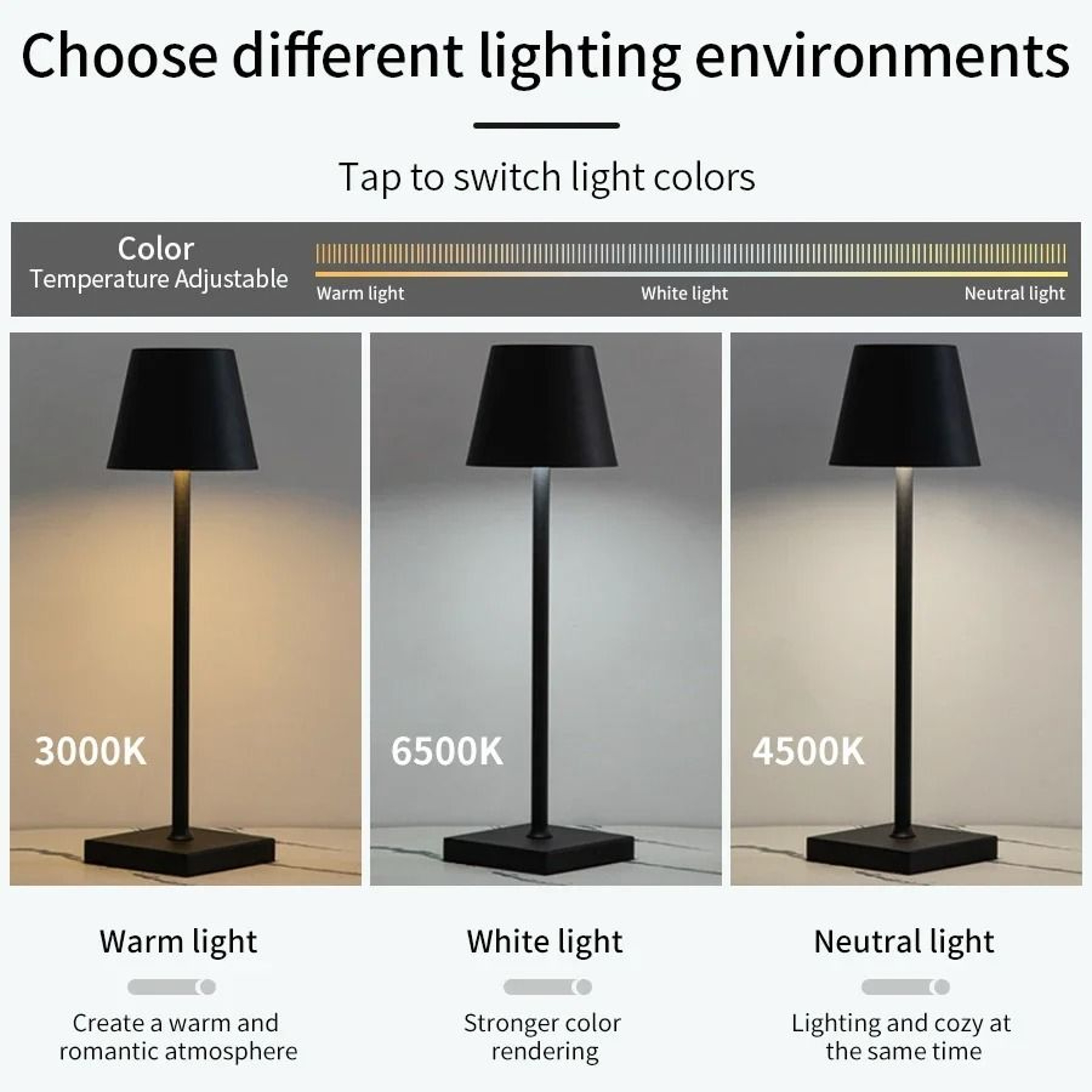 Cordless Rechargeable LED Table Lamp 3 Level Dimmable Touch Control Waterproof Desk Light 3