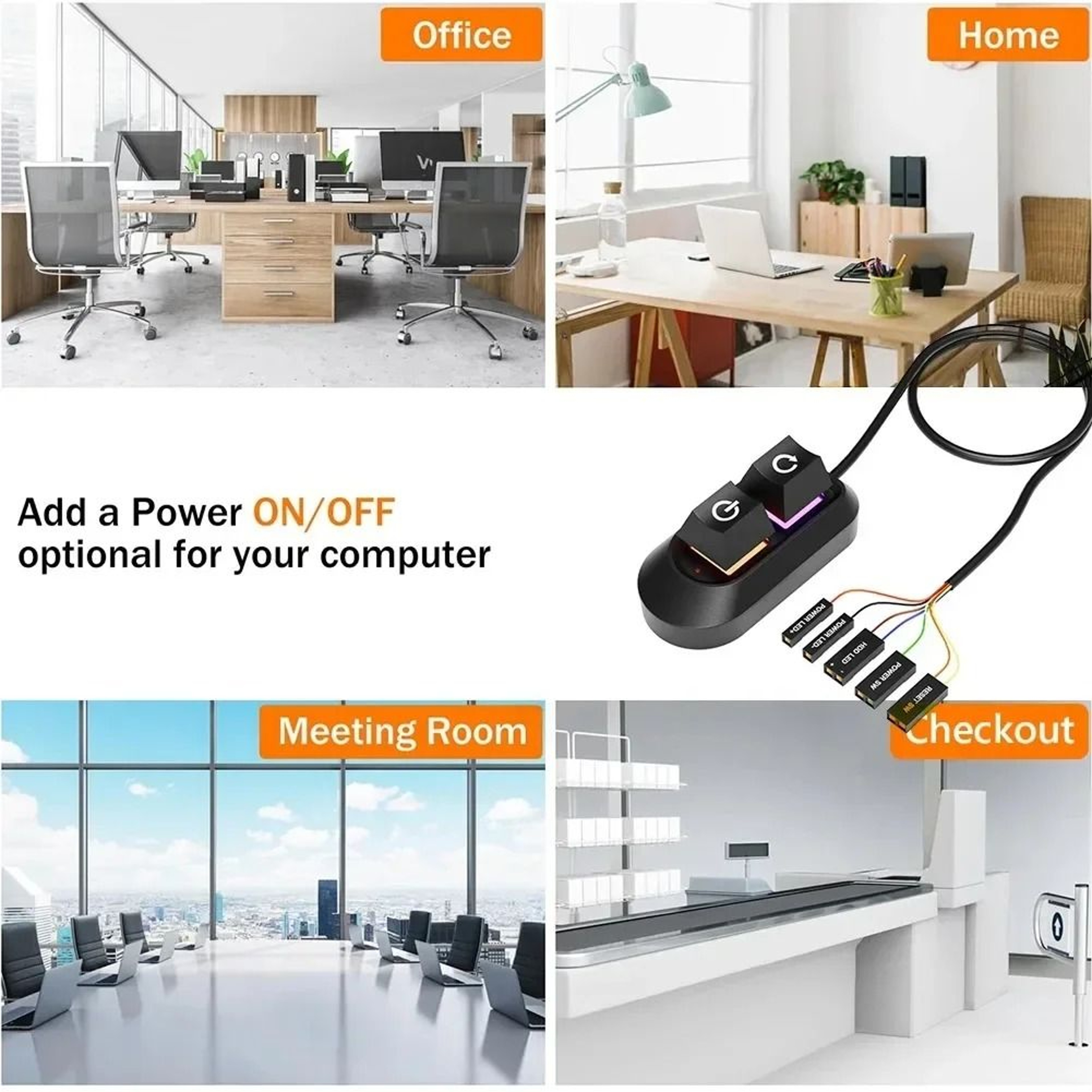 Desktop Mechanical Computer Power Switch External PC Start Button Extension Cable 66ft Reset Switch 4