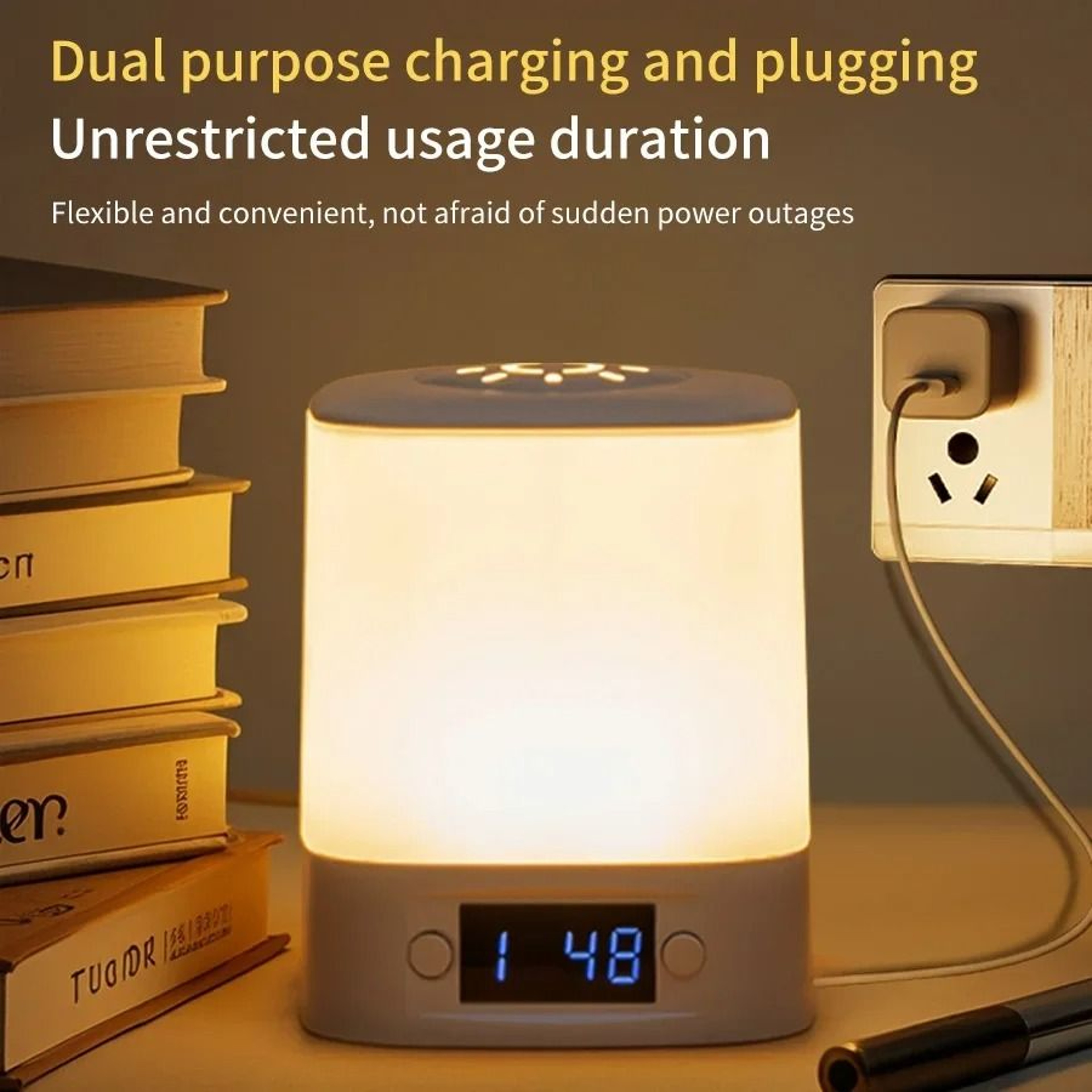 Dimmable Bedside LED Night Light Digital Clock Display USB Rechargeable Remote Control Table Lamp 1
