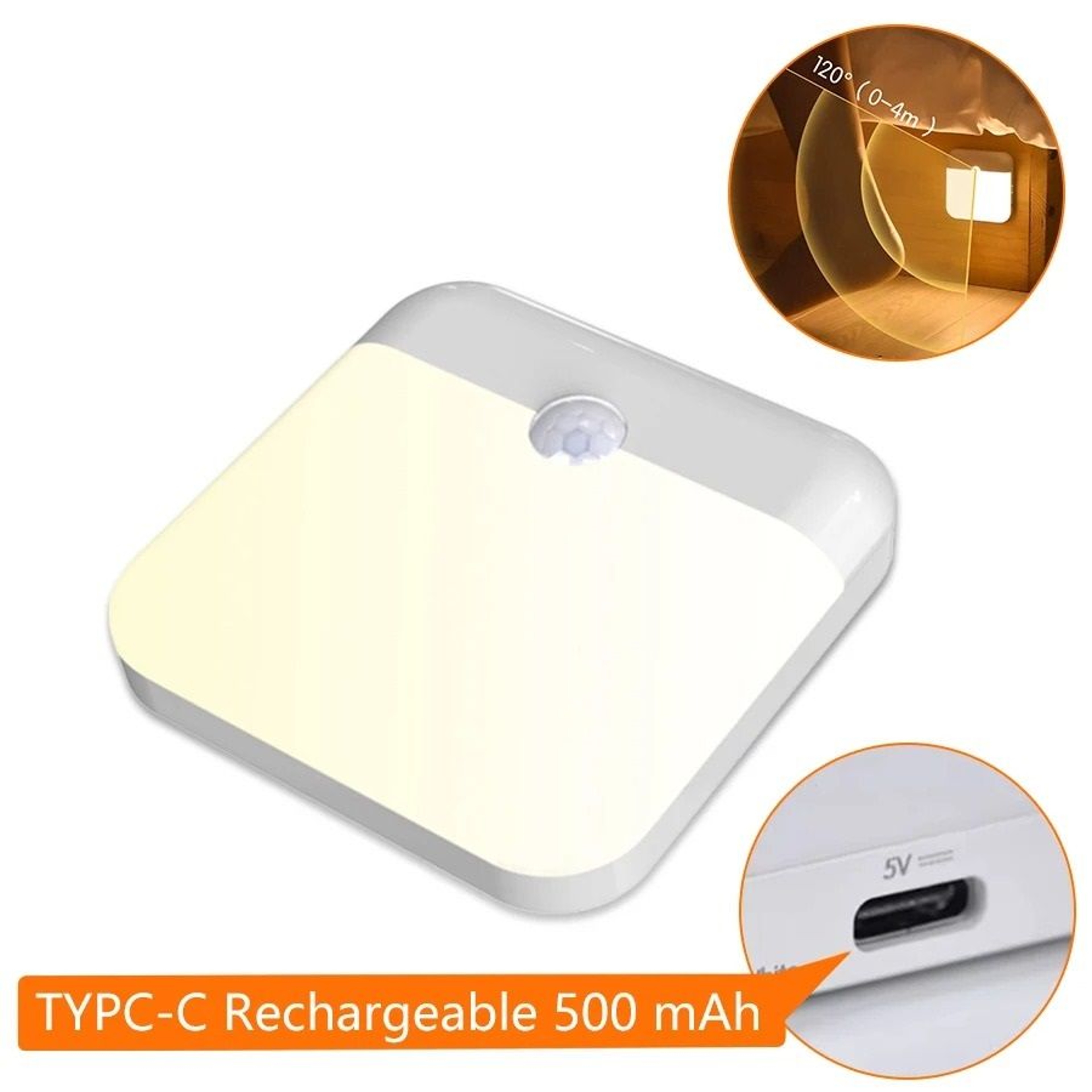 Motion Sensor LED Night Light Square Lamp USB Type C Charging Cordless Stair Hallway Wardrobe Puck  1