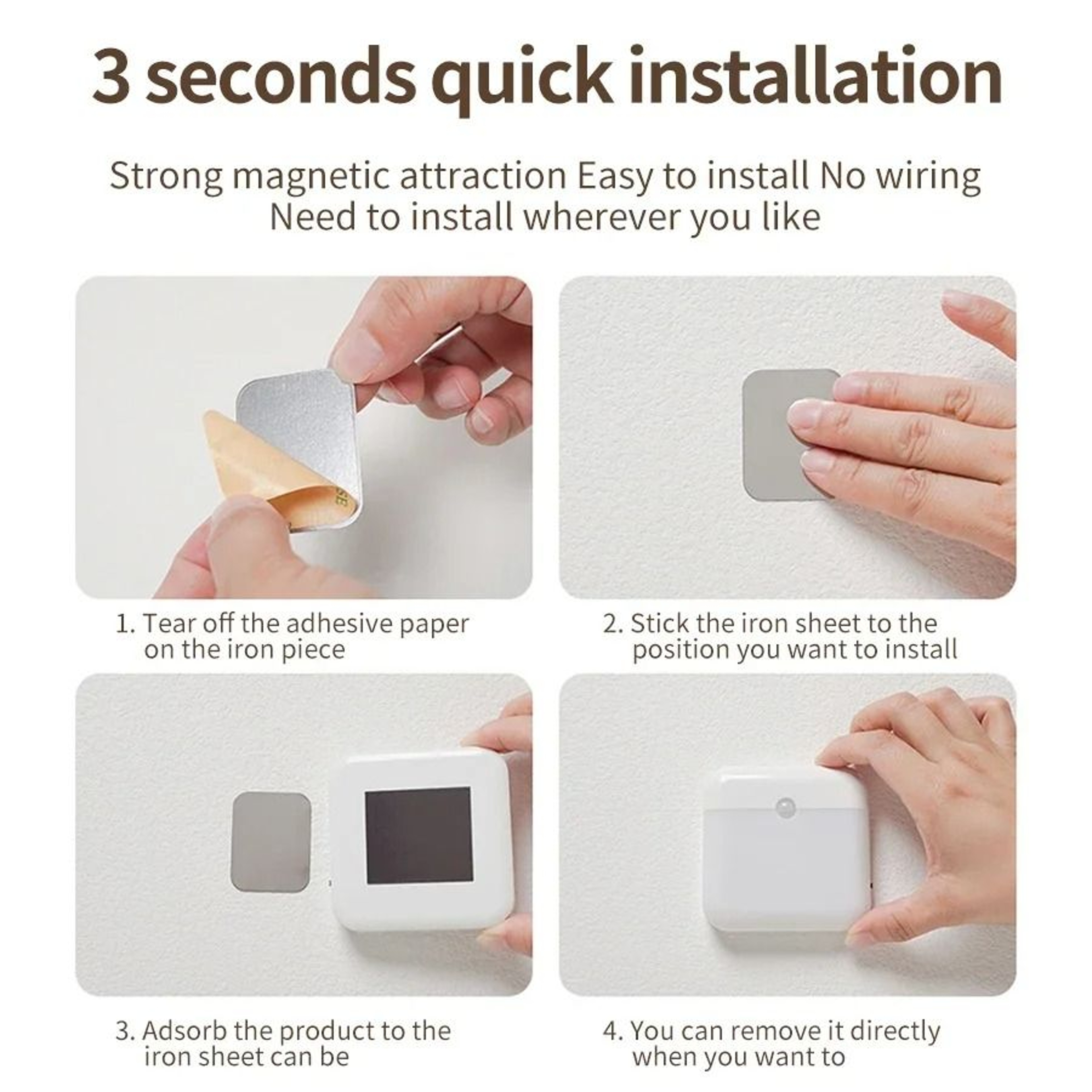 Motion Sensor LED Night Light Square Lamp USB Type C Charging Cordless Stair Hallway Wardrobe Puck  5