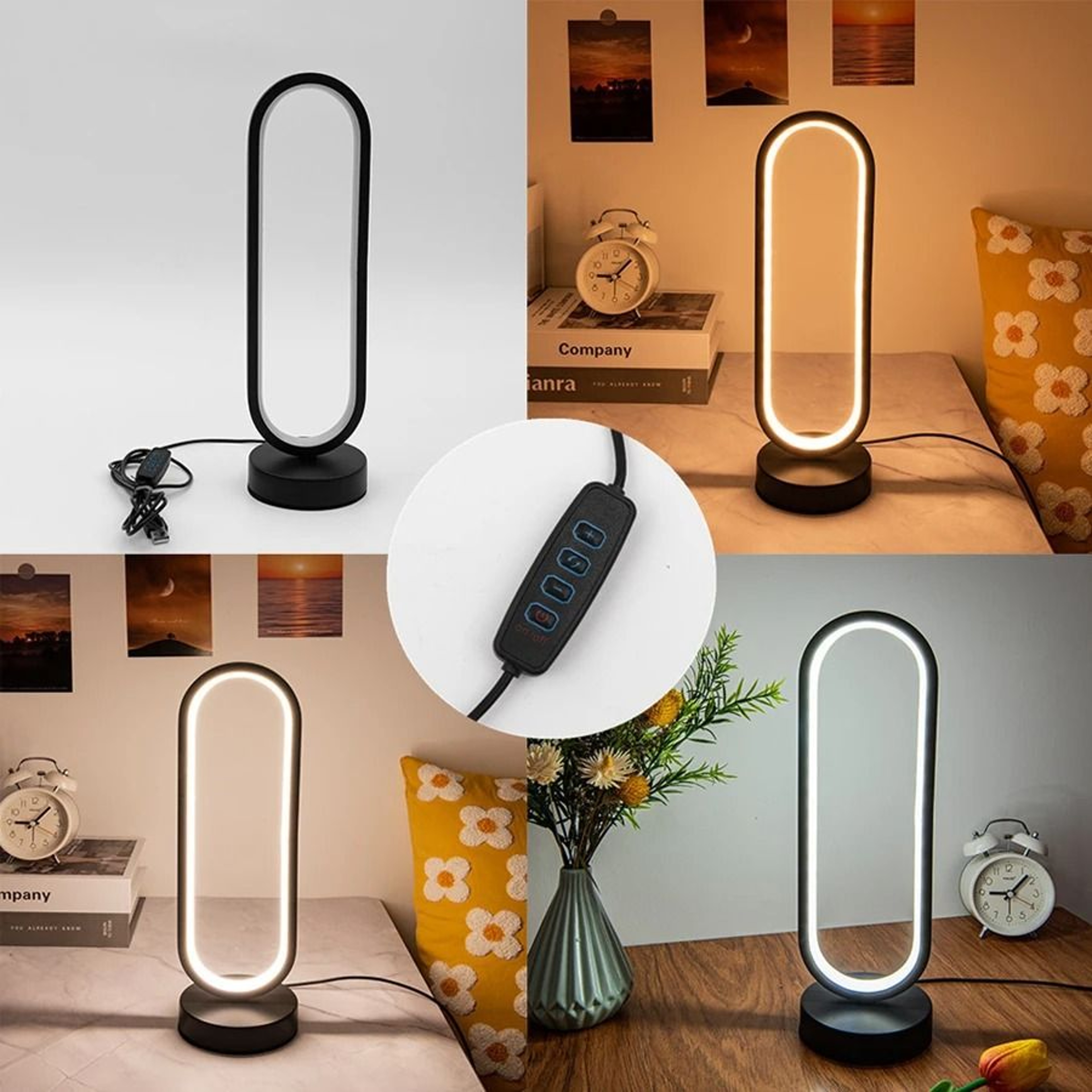 Circular Ring LED Night Lamp Three Color Dimmable Ambient Table Light Bedside Desk Nightstand Lumin 4
