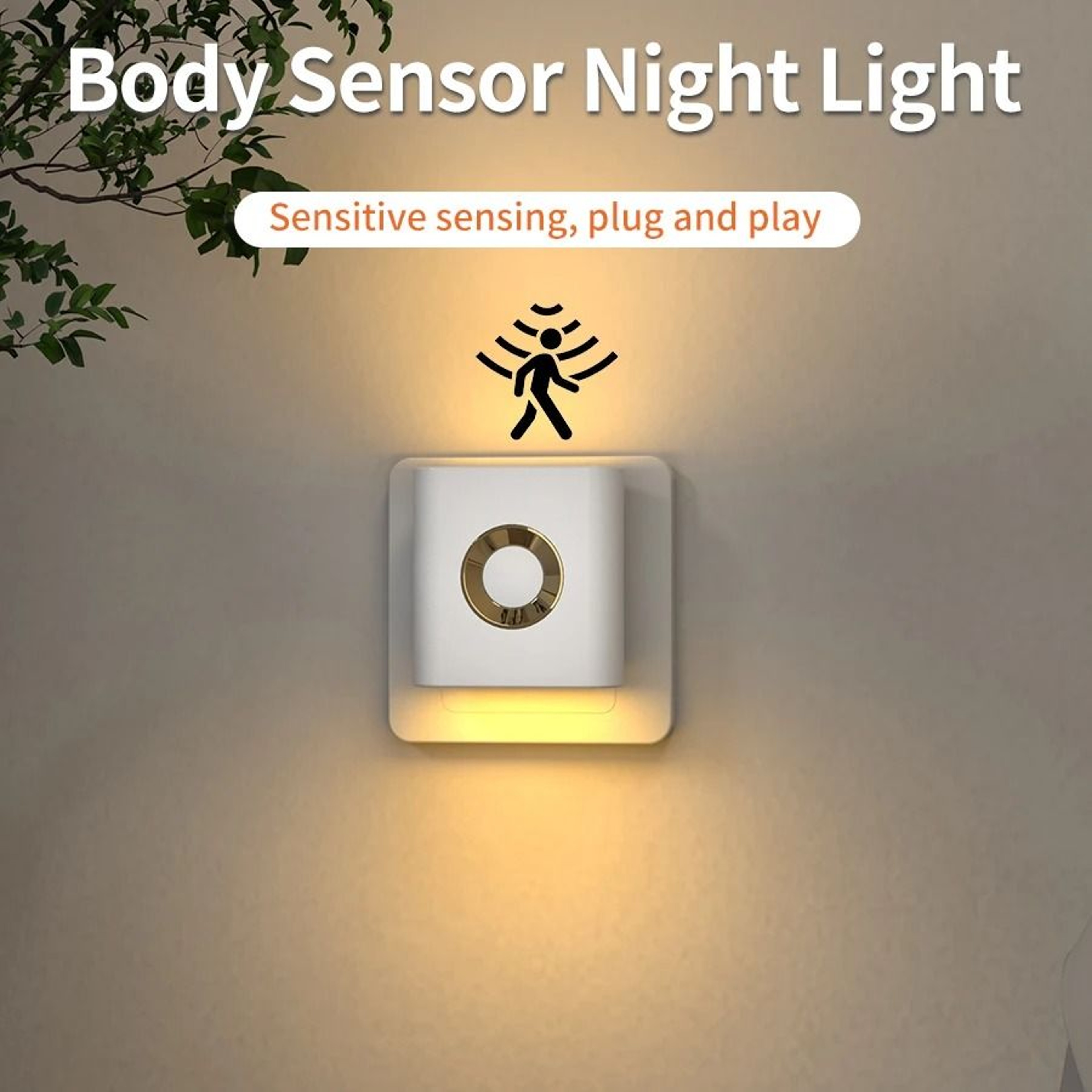 Plug In LED Night Light With Integrated Outlet Motion Sensor Warm White Ambient Wall Lamp For Bedro 0