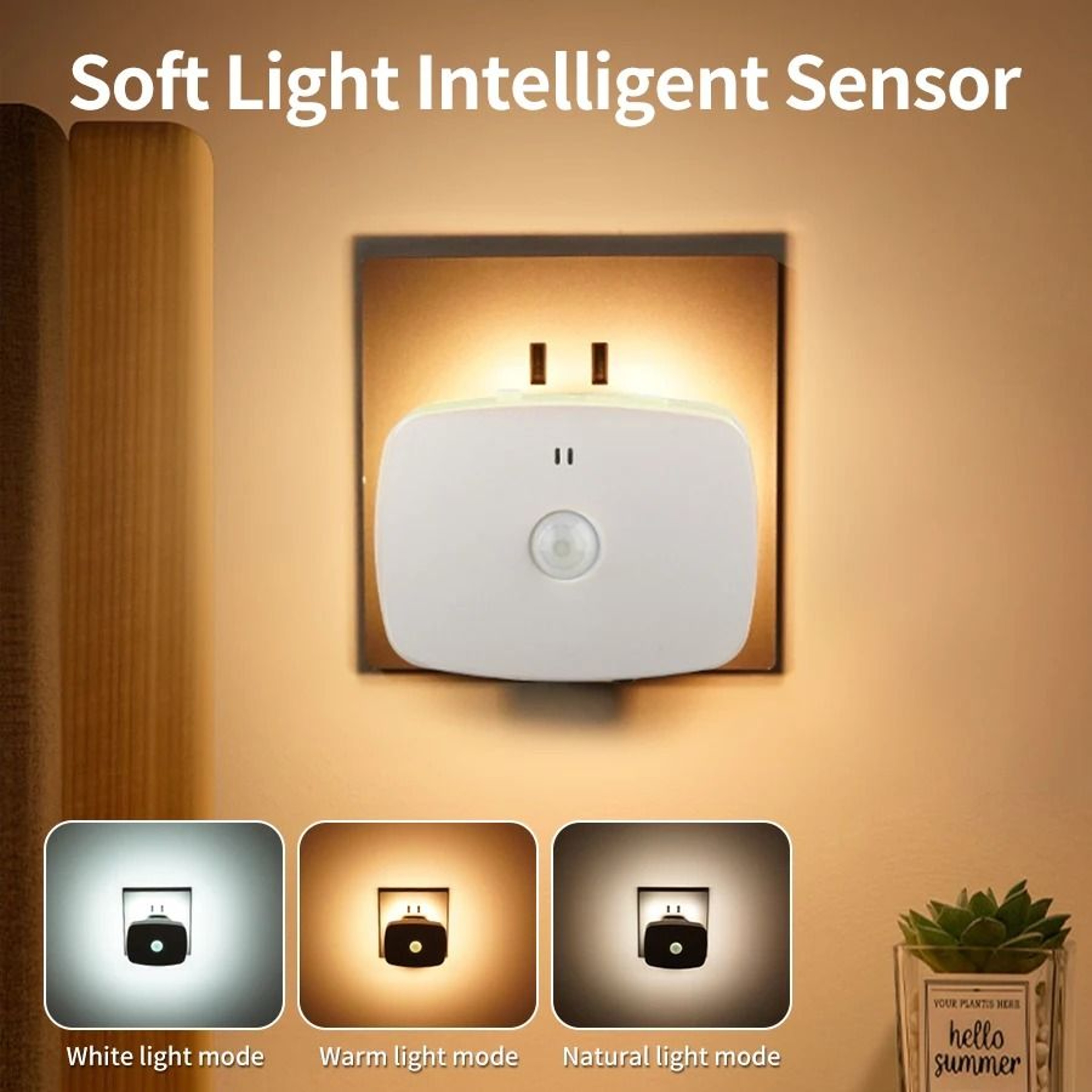 AC 110220V Motion Sensor LED Night Light 3 Color Dimmable Plug In Smart Infrared Eye Care Wall Lamp 0