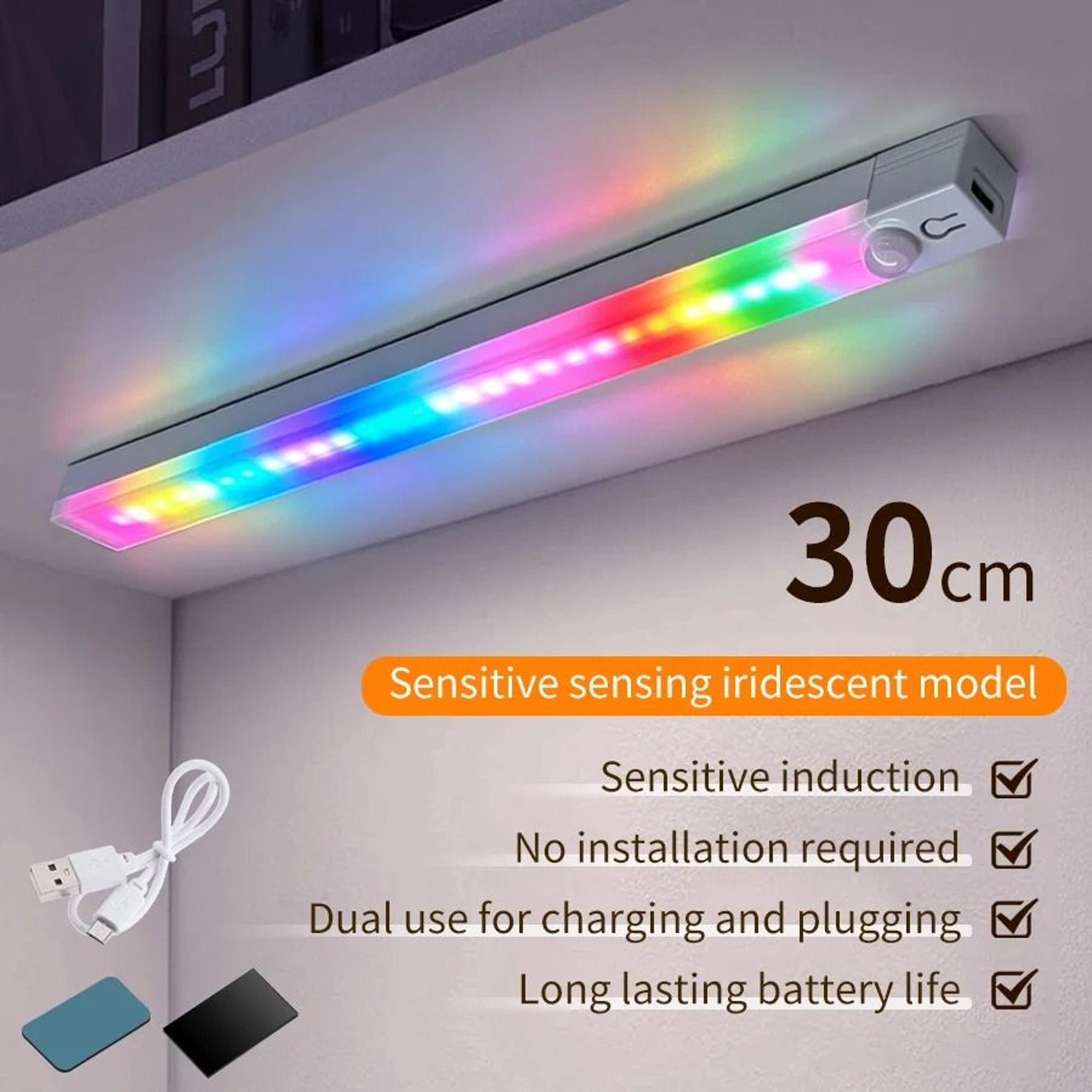 RGB Motion Sensor LED Light Bar USB C Magnetic Cabinet Lamp 6